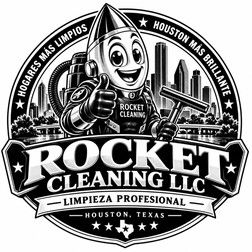 Rocket Cleaning LLC Houston logo with Spanish lettering