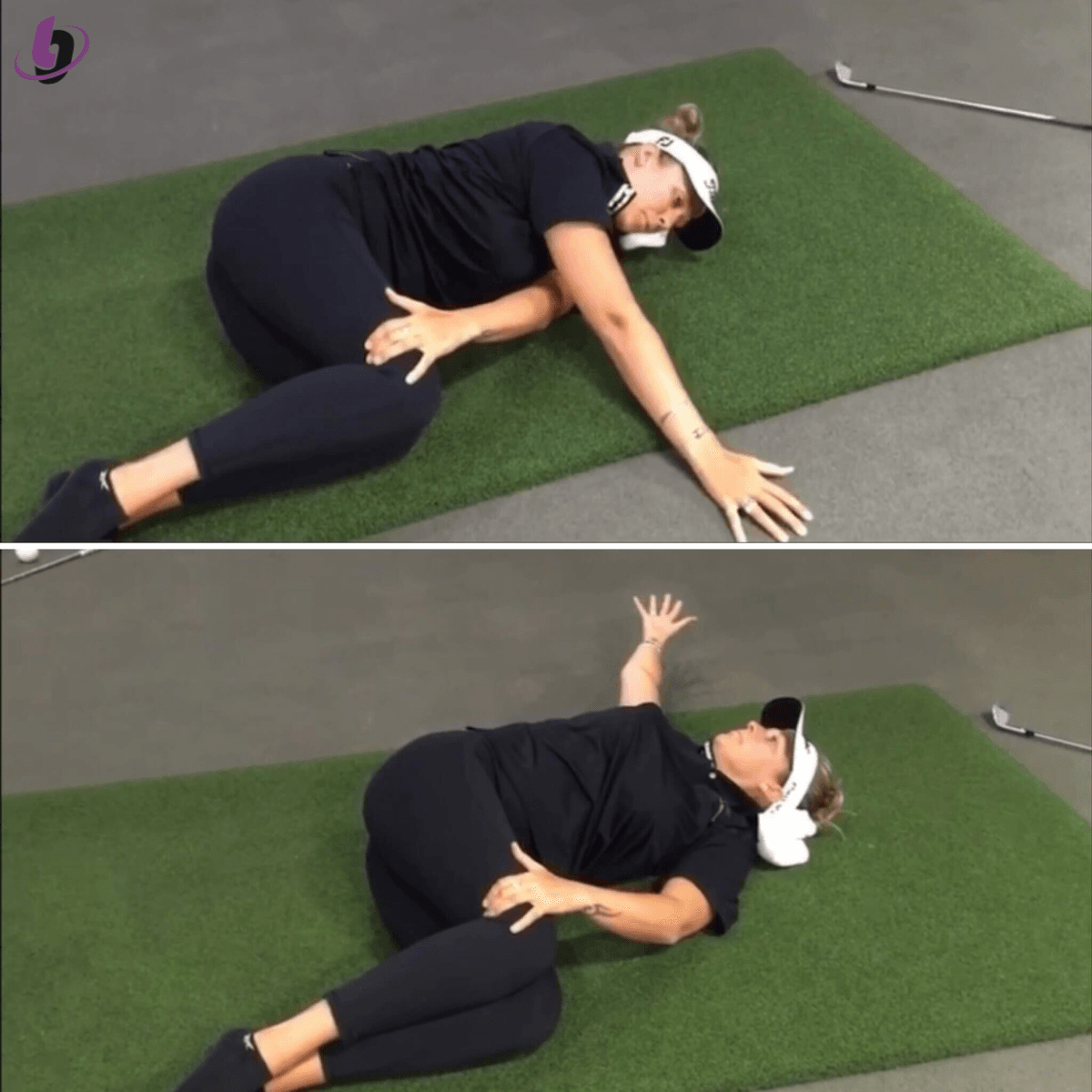 Side-lying thoracic spine rotation drill used to assess and restore controlled trunk rotation while minimizing compensatory lumbar movement.
