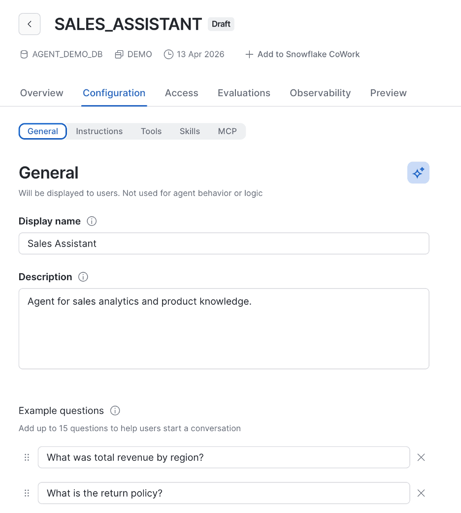 Configuration page of Cortex Agent