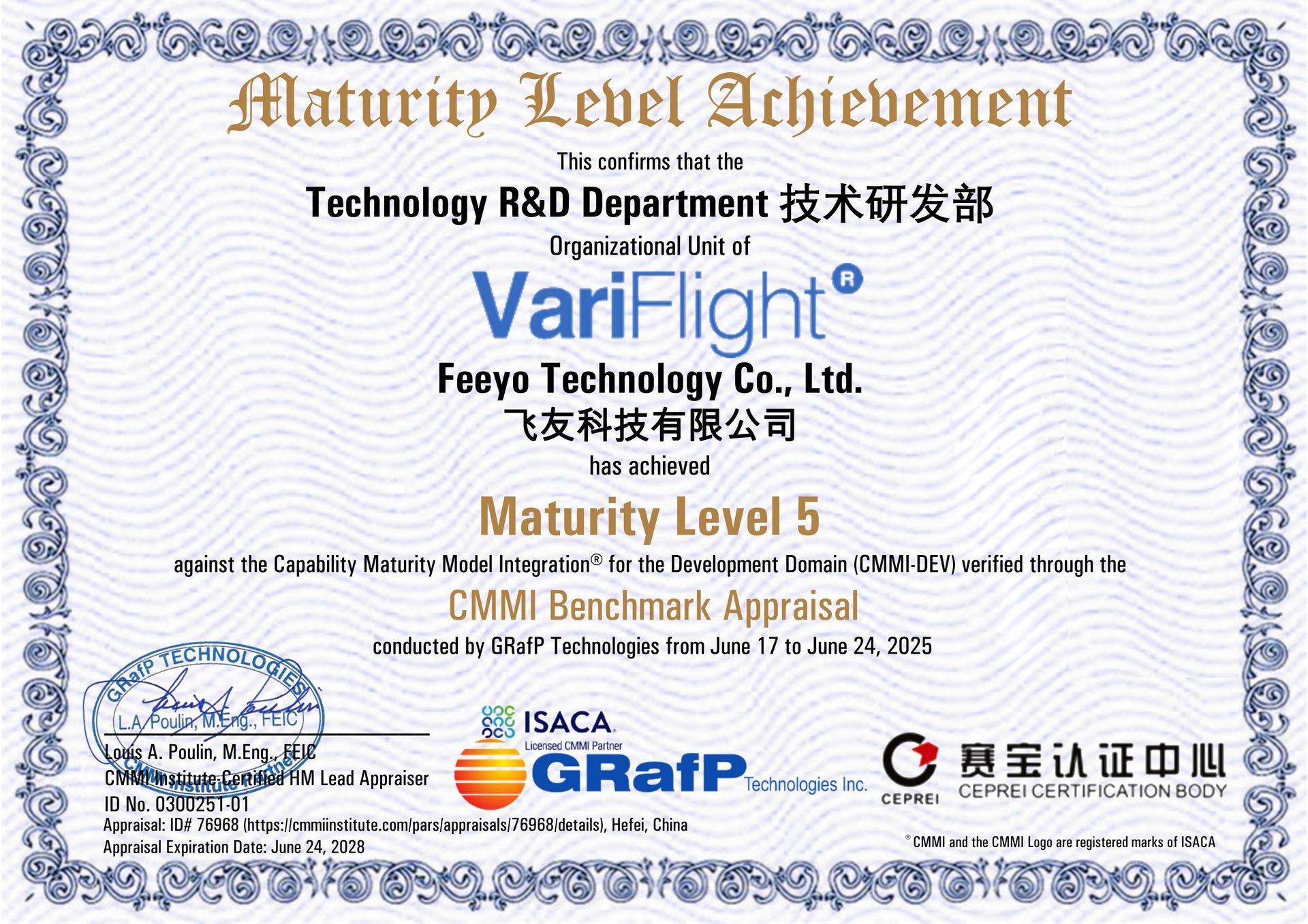 VariFlight CMMI-5 Certificate