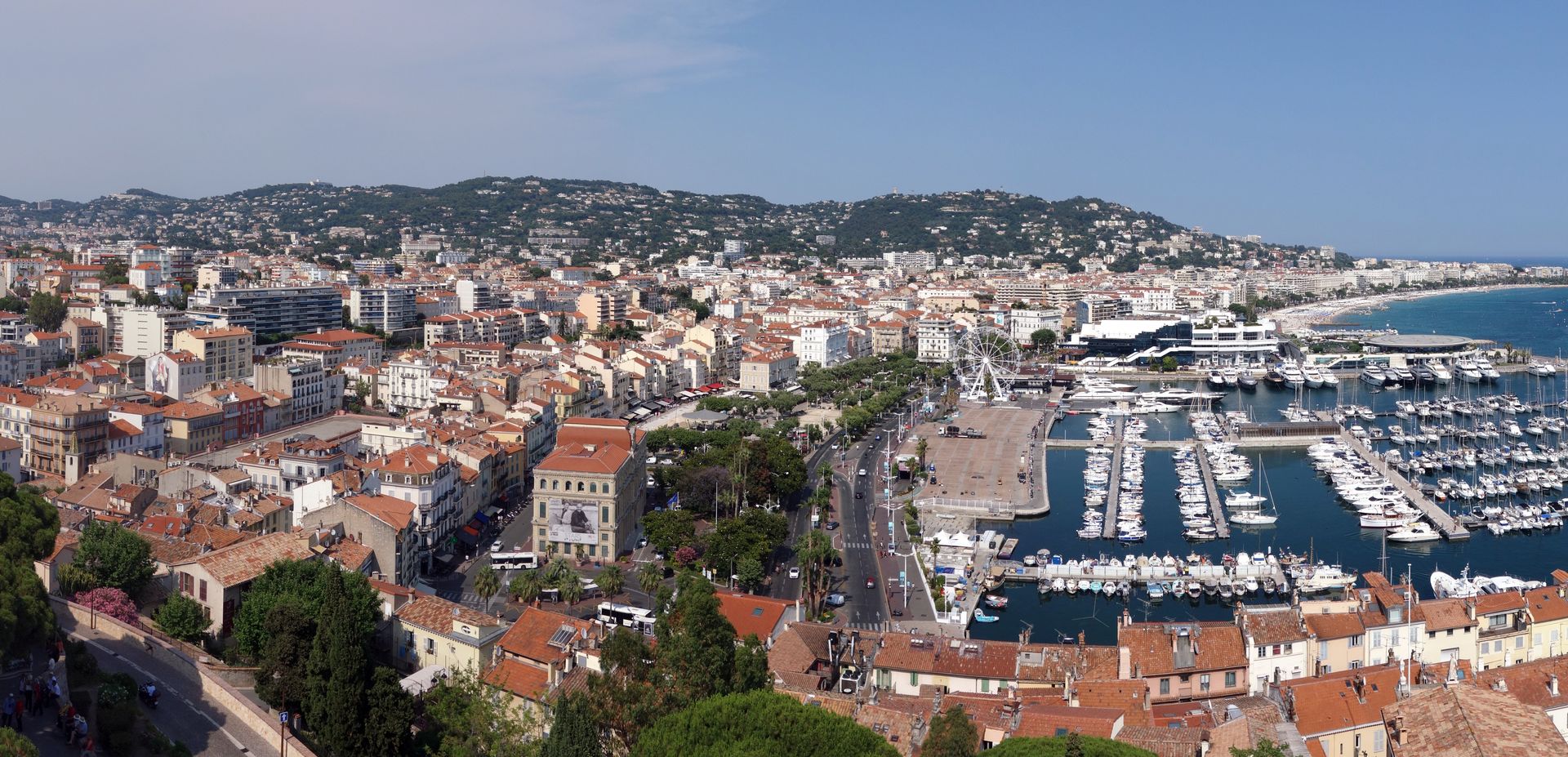 Panoramic view of Cannes, its marina and French Riviera coast.