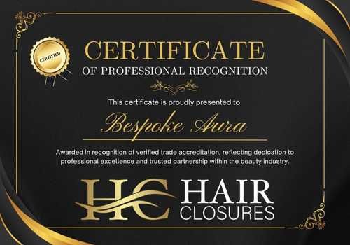 certificate of Bespoke Aura Hair Restoration Clinic partnering with Salons Direct