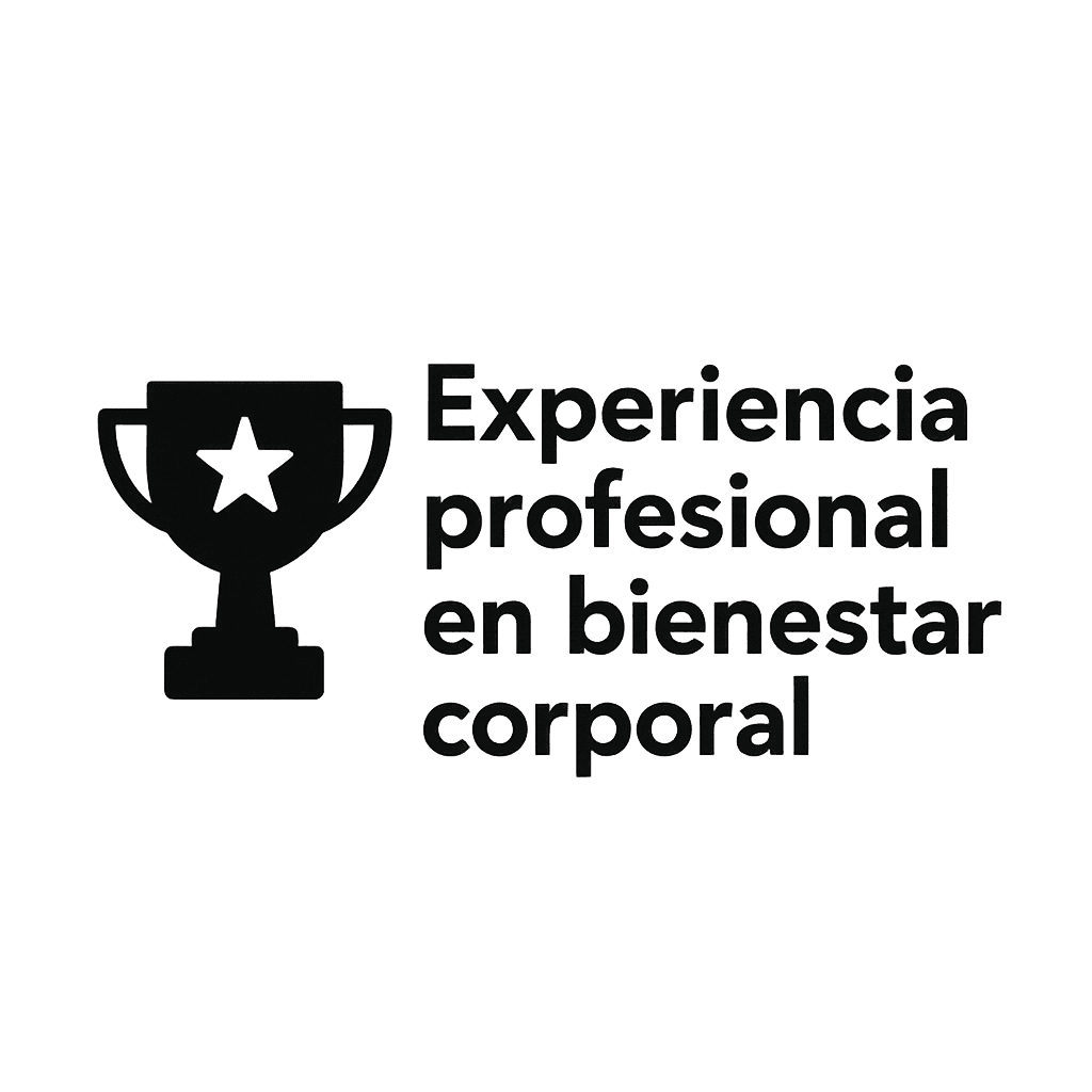 Icono de un trofeo con el texto “Experiencia profesional en bienestar corporal”. Resalta la trayectoria y conocimientos del equipo de Sutra en terapias musculares y relajantes.