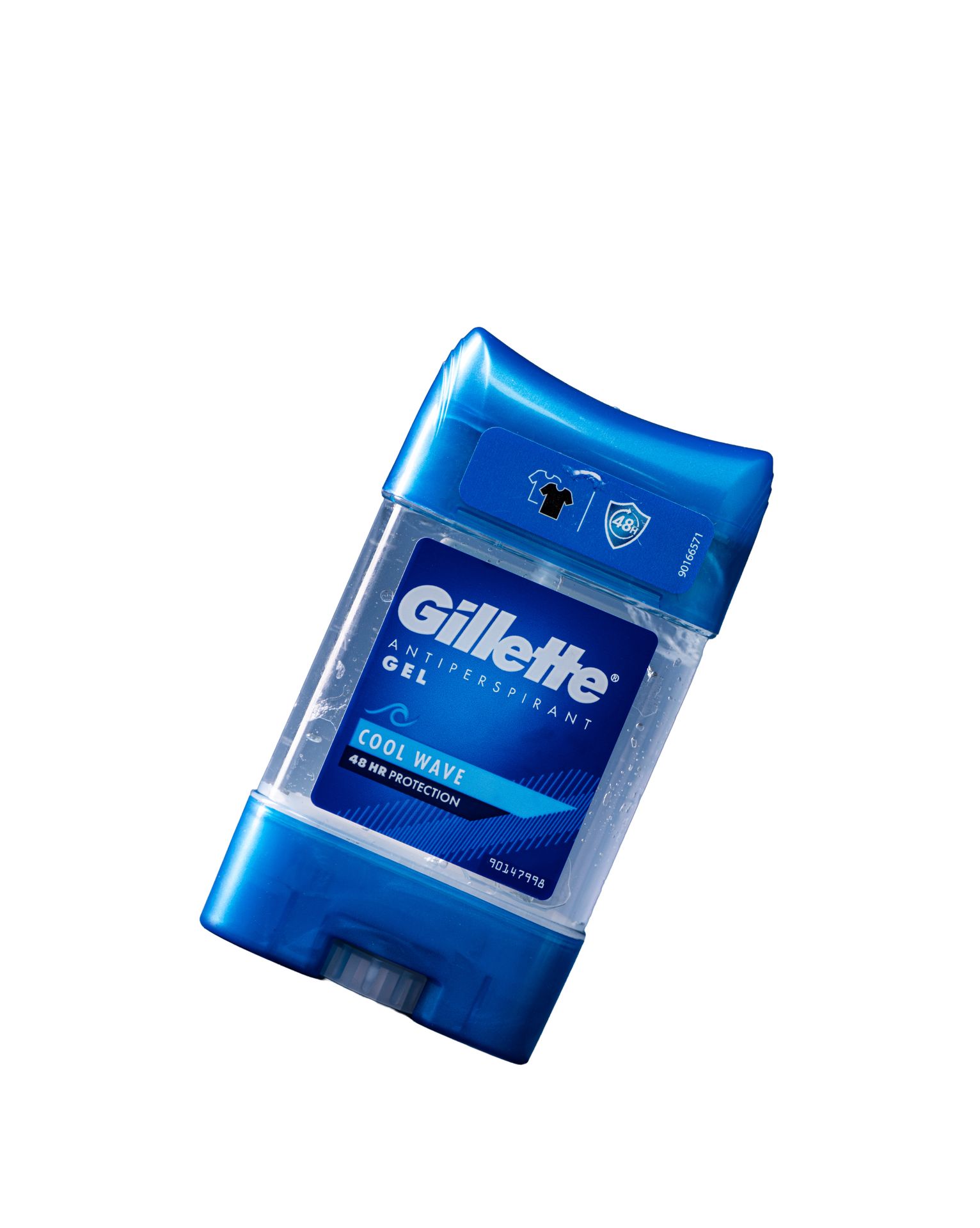 Clean product shot of Gillette deodorant captured and enhanced using hybrid AI workflow for commercial advertising.
