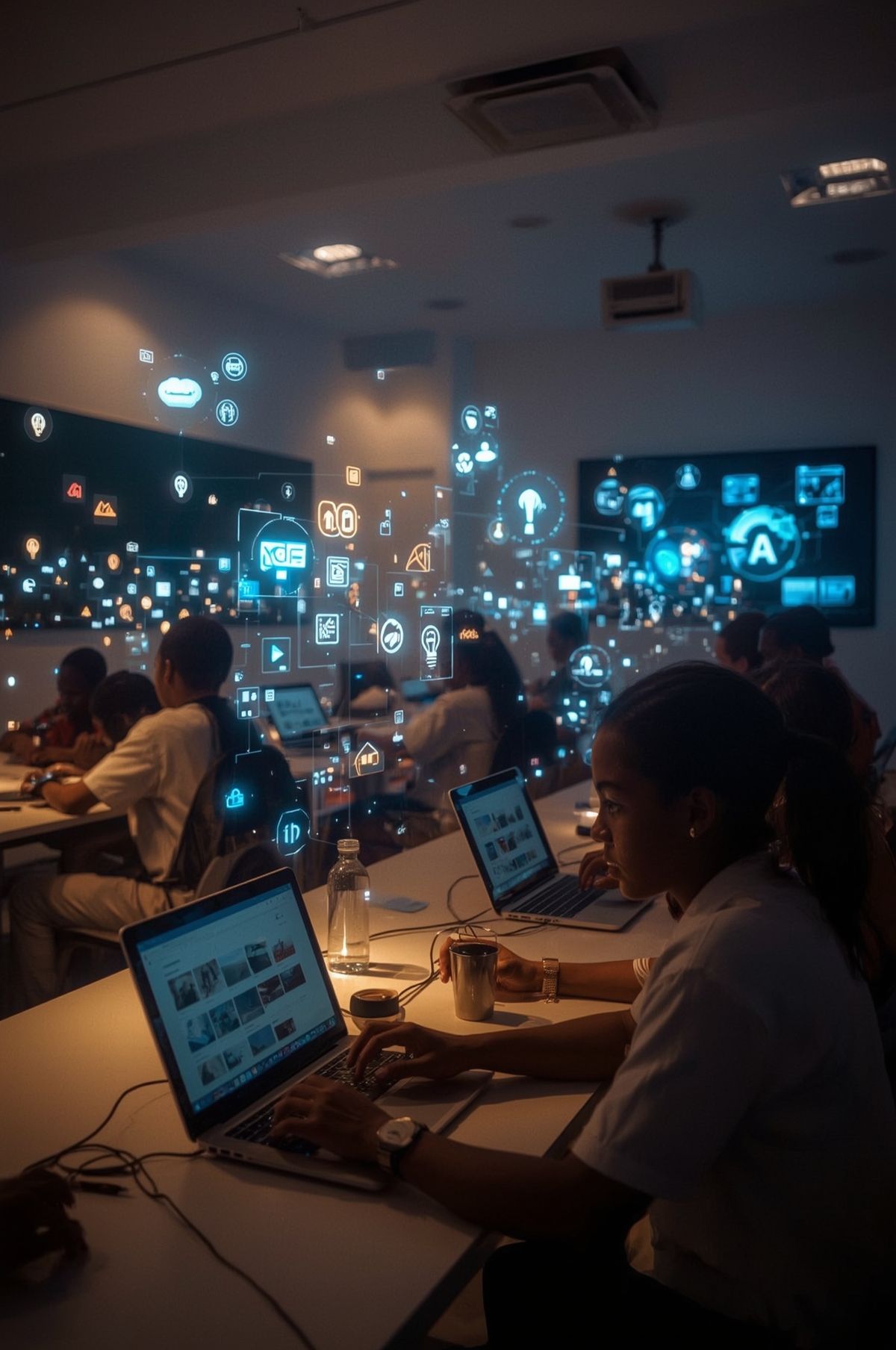 Students collaborating on AI projects