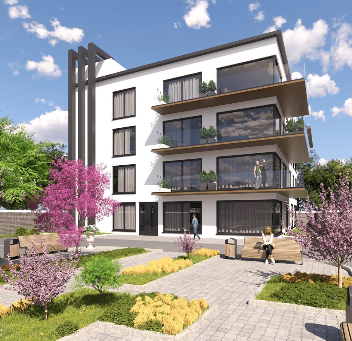 new building with park in front