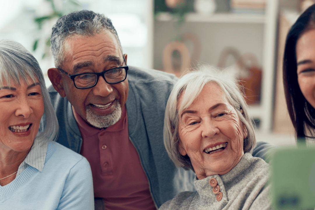 Happy family transitioning to senior living