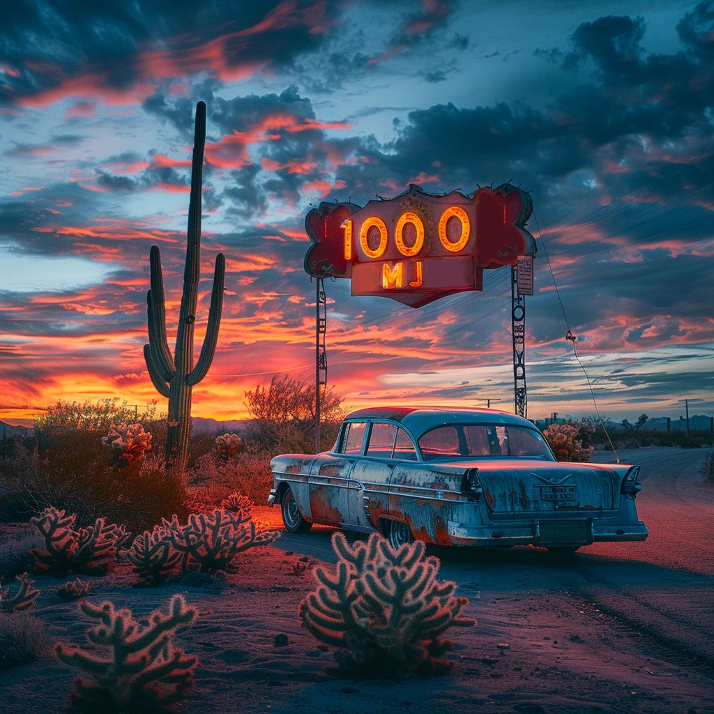 Ai images of a sunset in west roadtrip done with genAI Ai images of a sunset in west roadtrip done with genAI