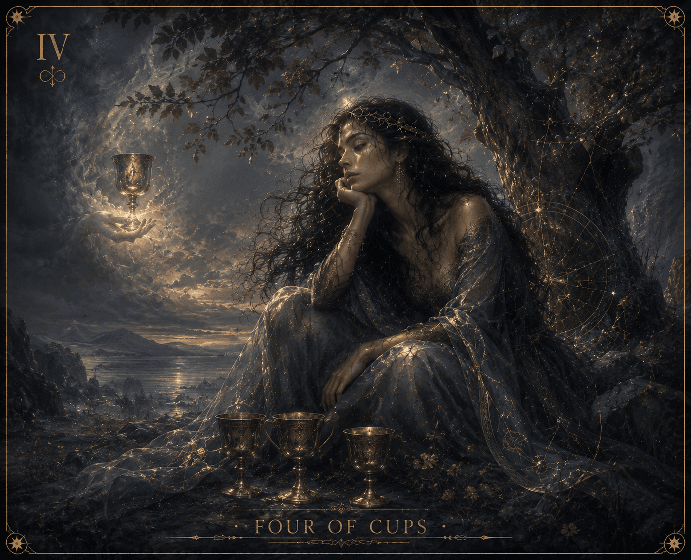 Four of Cups — The Fourth Cup, Offered from a Cloud