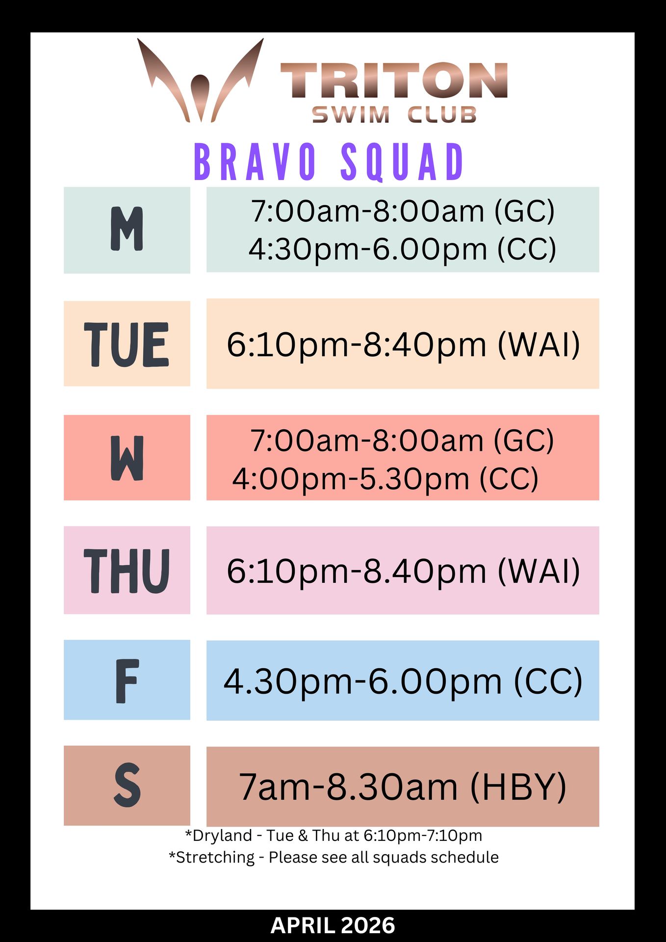 Bravo Squad Training Schedule