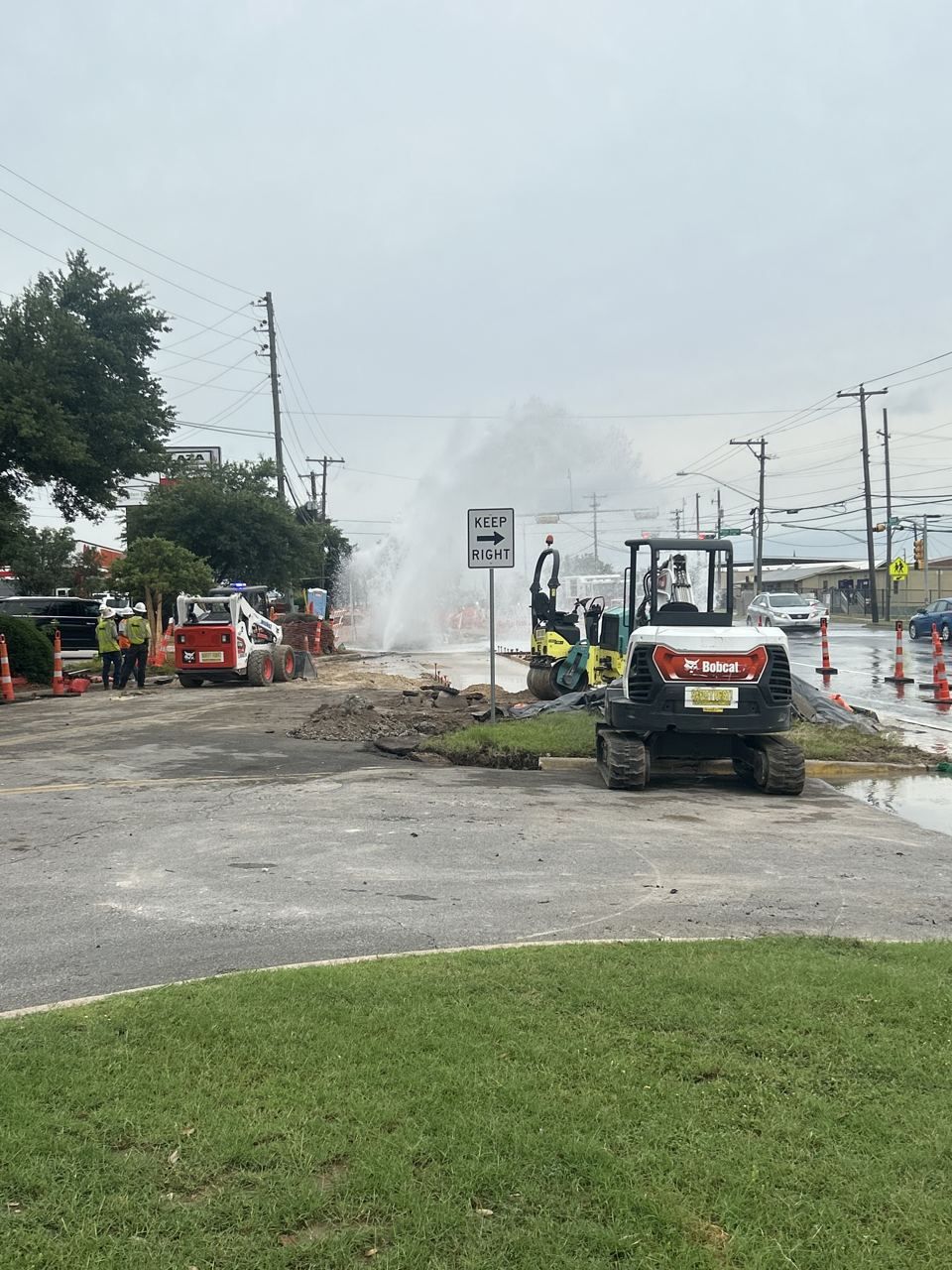 Equipment mobilized for an emergency utility line repair Equipment mobilized for an emergency utility line repair