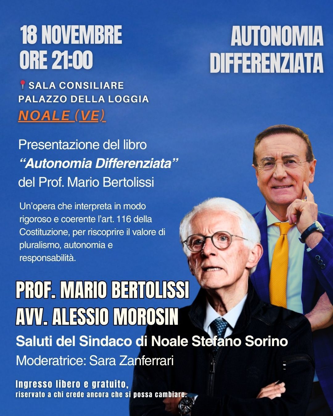 Locandina con Prof. Mario Bertolissi e Avv. Alessio Morosin