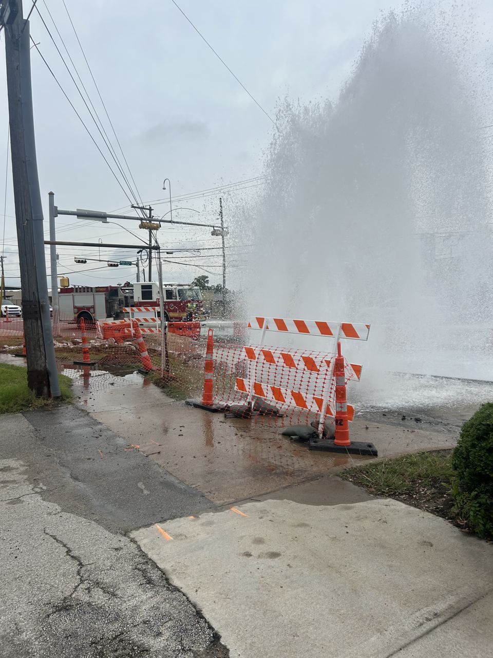 Barricaded water line damage from an unverified excavation Barricaded water line damage from an unverified excavation