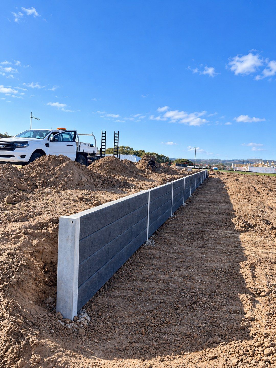 Installed concrete sleeper wall on a residential construction site