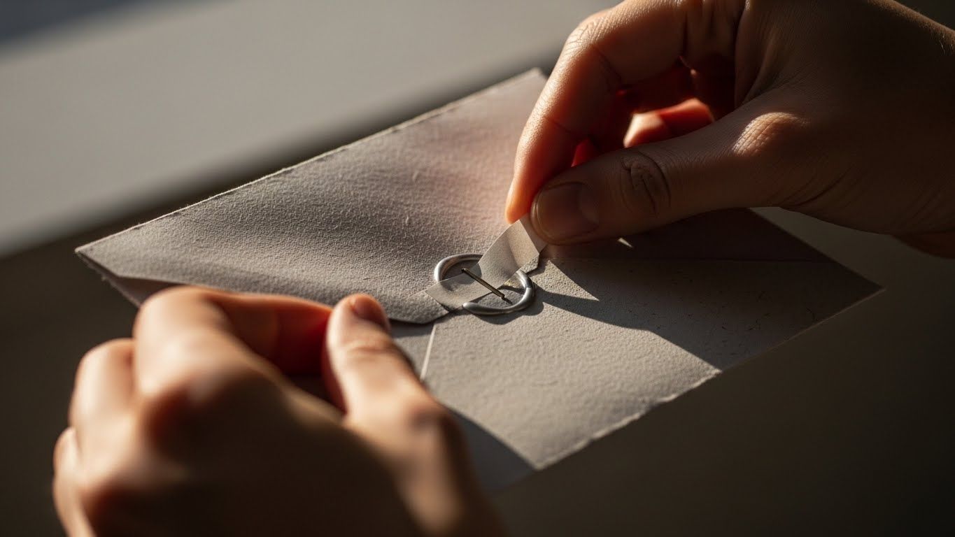 Mãos abrindo um envelope de papel lacrado sob luz suave, simbolizando encerramento de ciclos, revelações internas e preparação energética para um novo ano.