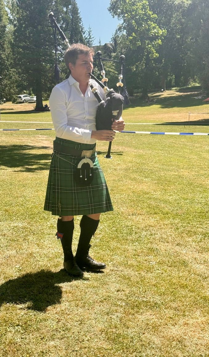 Swiss bagpiper Yann Le Mouel competing in the solo MSR event at the Angelbachtal Highland Games 2026, where he won first place. Swiss bagpiper Yann Le Mouel competing in the solo MSR event at the Angelbachtal Highland Games 2026, where he won first place.