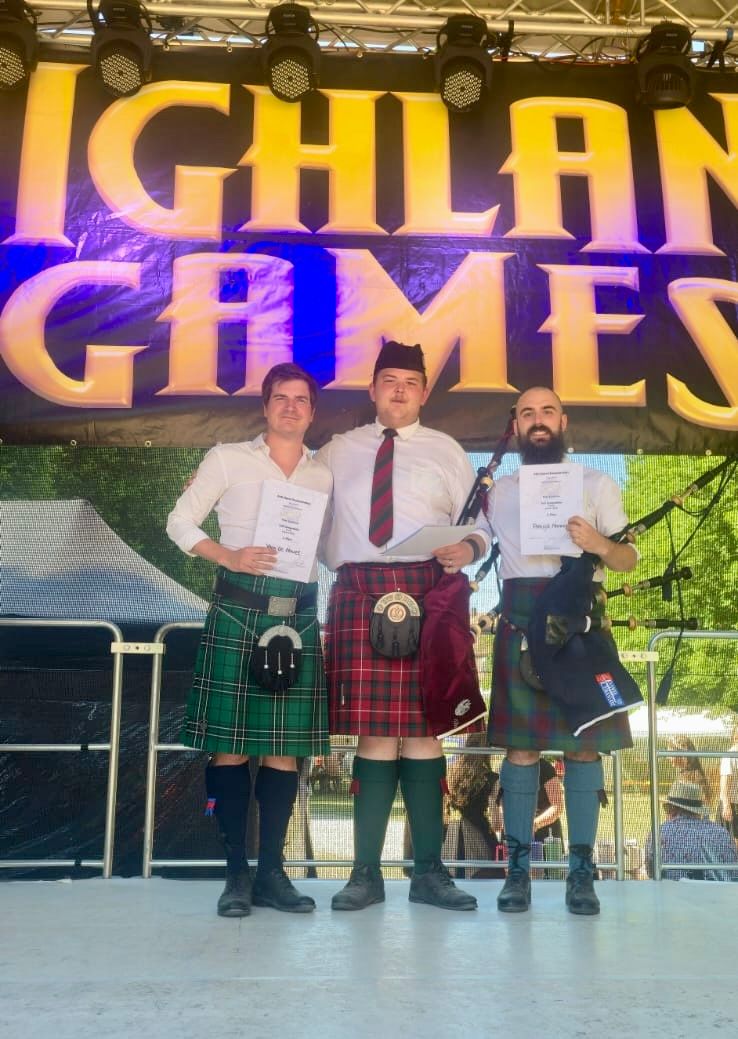 Swiss bagpiper Yann Le Mouel on the podium at the Angelbachtal Highland Games 2026 after winning 1st Place in MSR and 2nd Place in Hornpipe & Jig. Swiss bagpiper Yann Le Mouel on the podium at the Angelbachtal Highland Games 2026 after winning 1st Place in MSR and 2nd Place in Hornpipe & Jig.