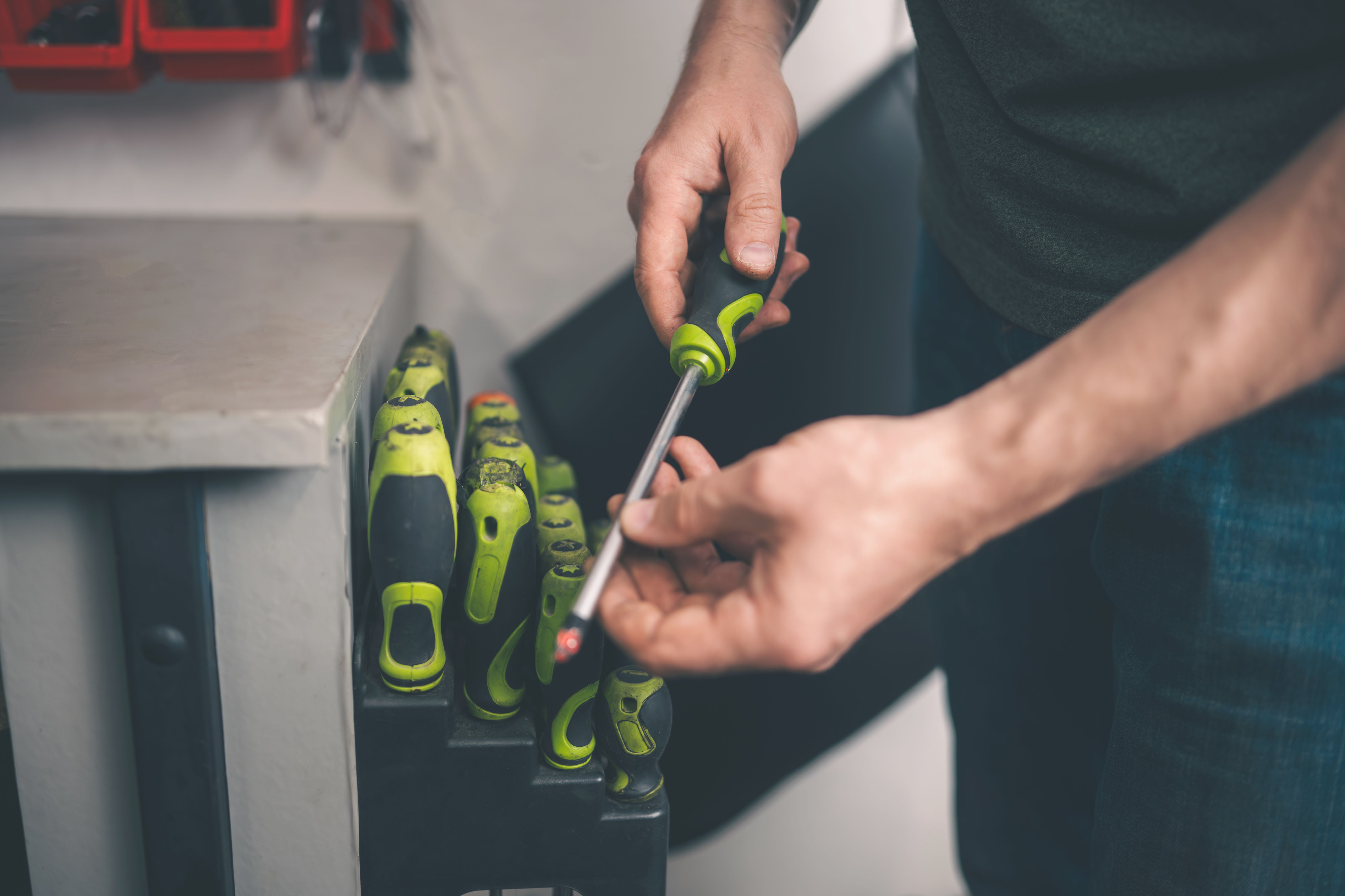 man choosing tools