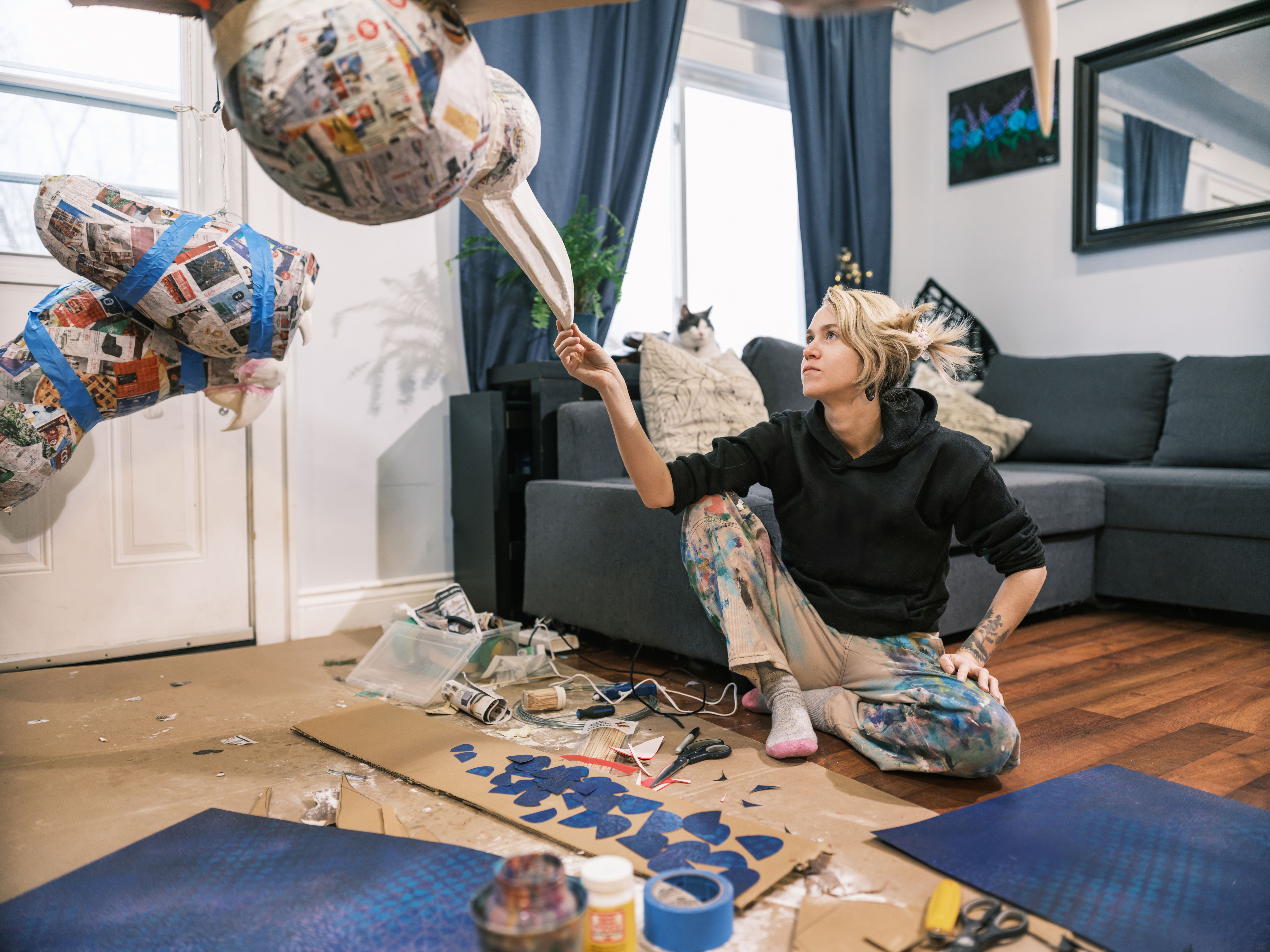 pet owner with painting