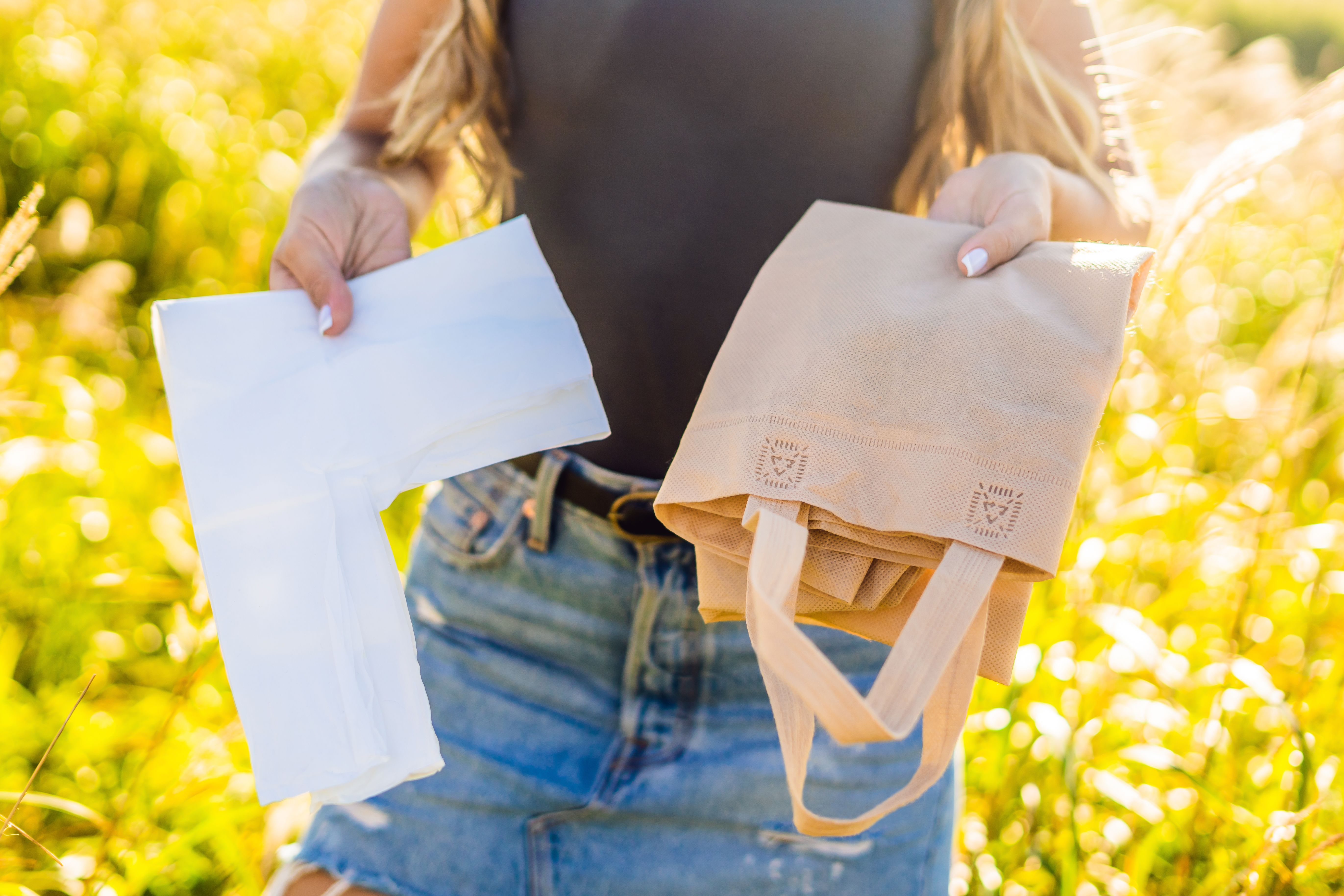 Zero waste concept Use plastic bags or multi-use bags. Zero waste, green and conscious lifestyle concept