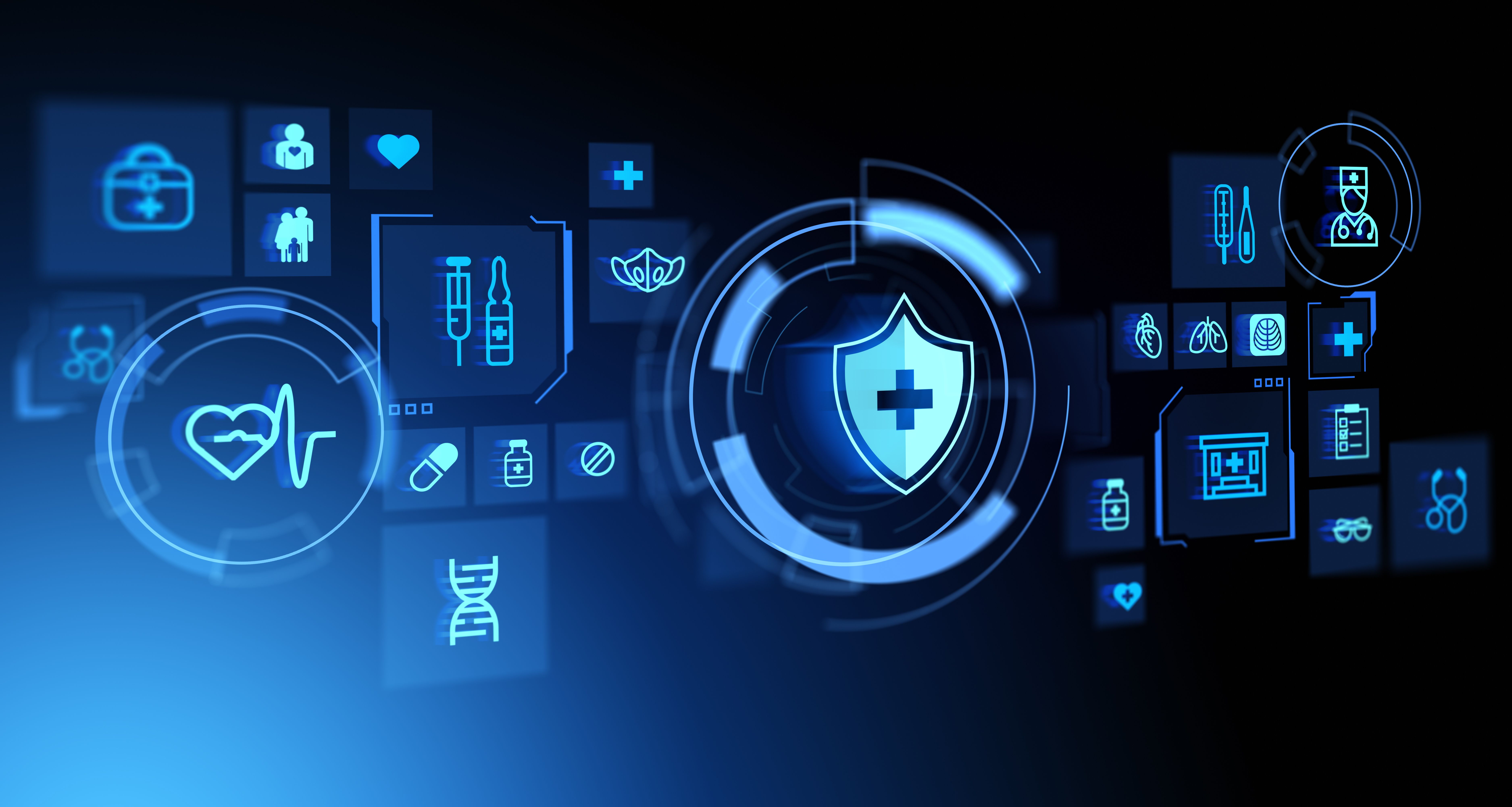 Glowing medical icons, health care and hospital treatment Glowing medical icons, health care and hospital treatment