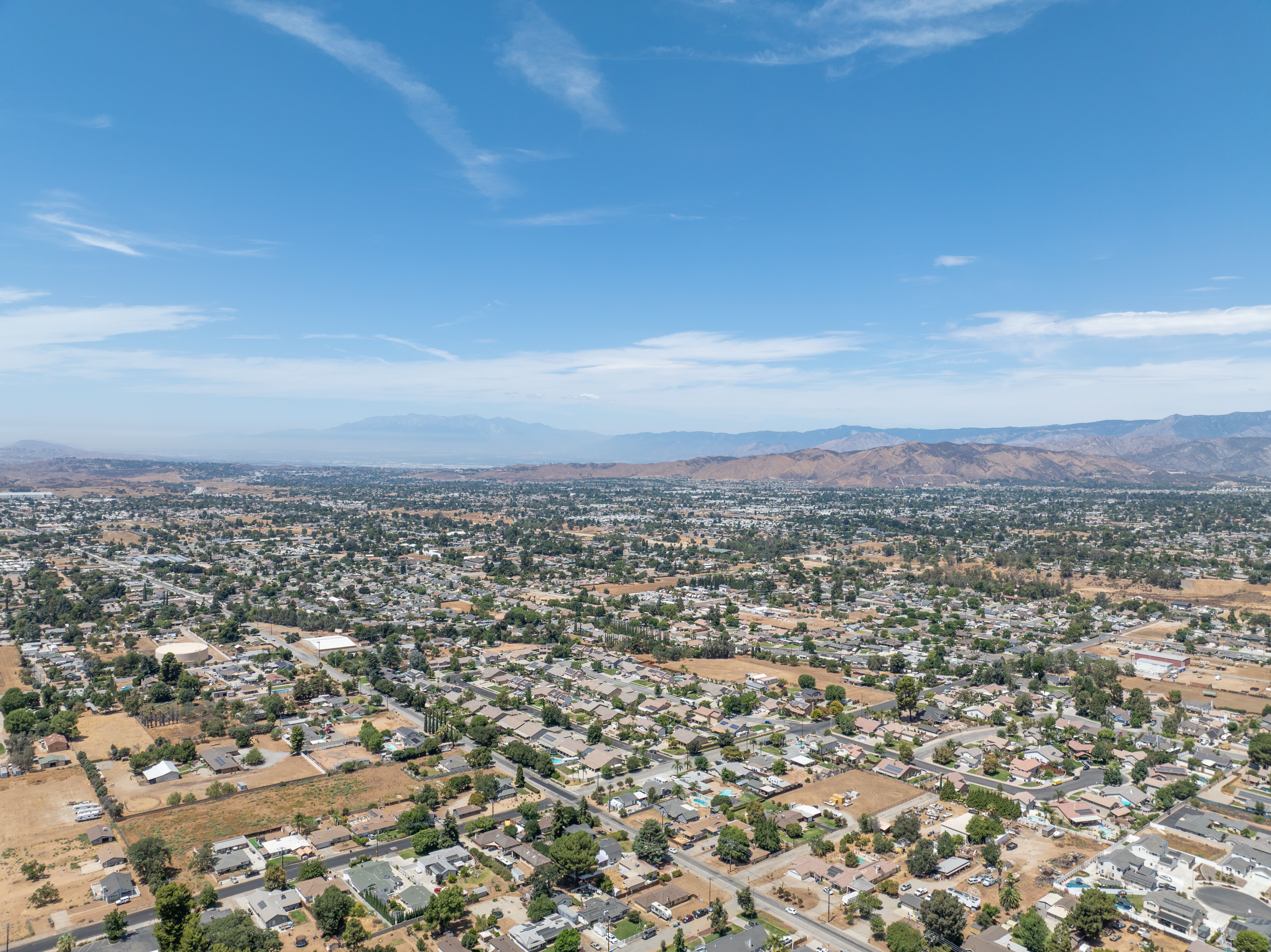 Aerial view of Yucaipa city, in San Bernardino County, California, United States