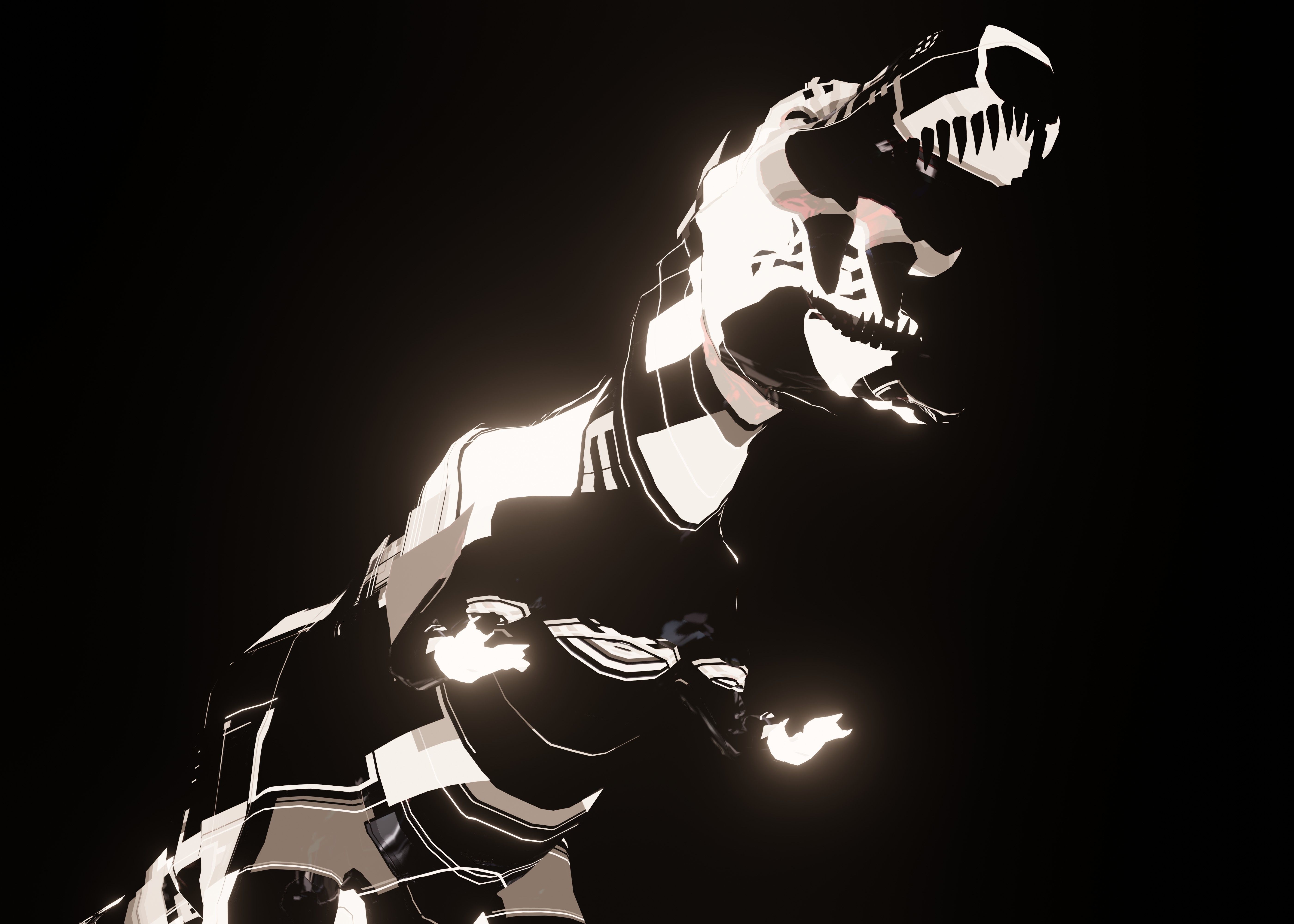 3d rendering illustration of a mechanical futuristic lighting T-rex in a dark black background