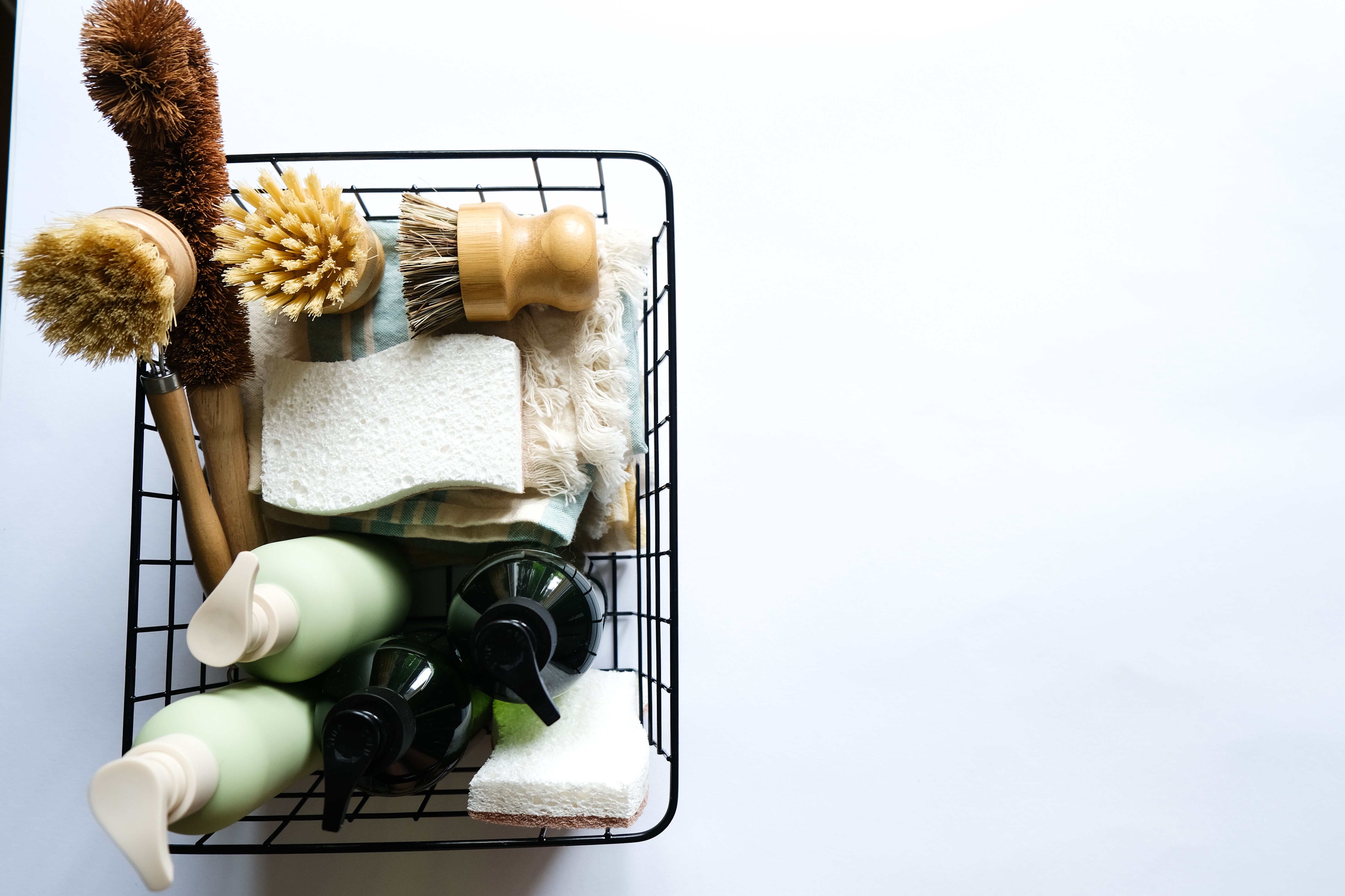 Eco friendly zero waste products in the basket for cleaning