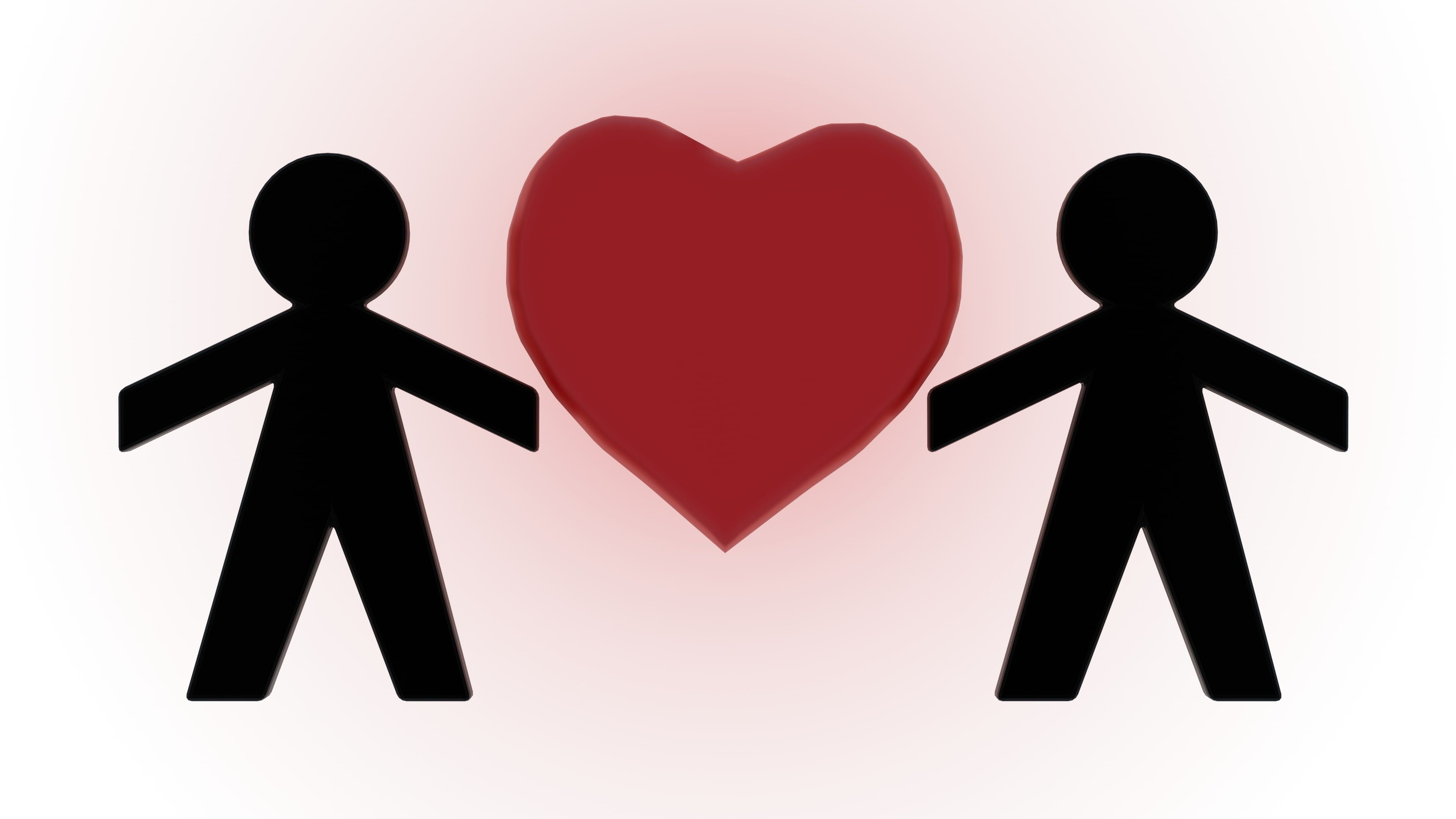 Two couples with red heart shapes on a white background