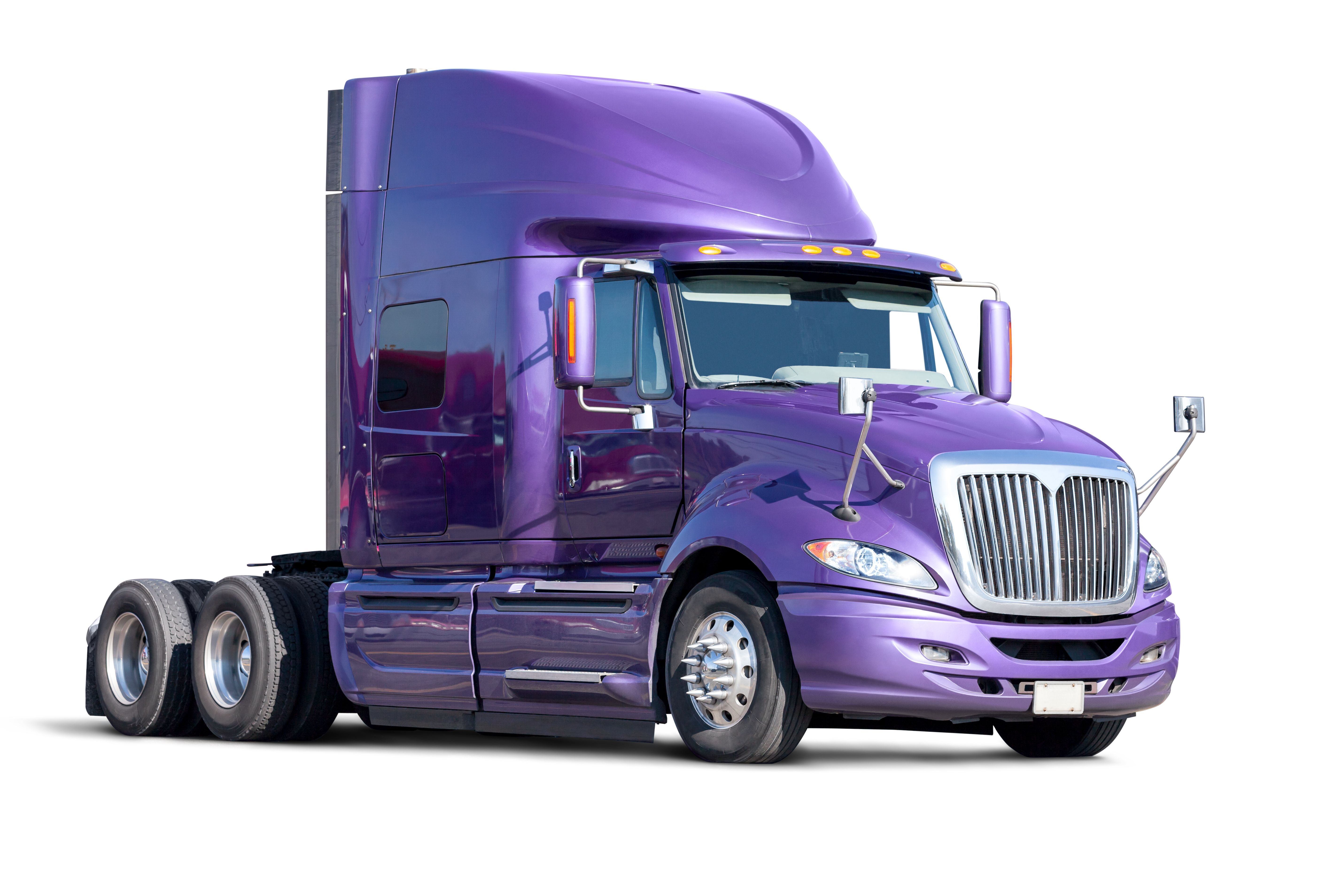 Purple Truck Cab Eighteen Wheeler Hauler Isolated On White
