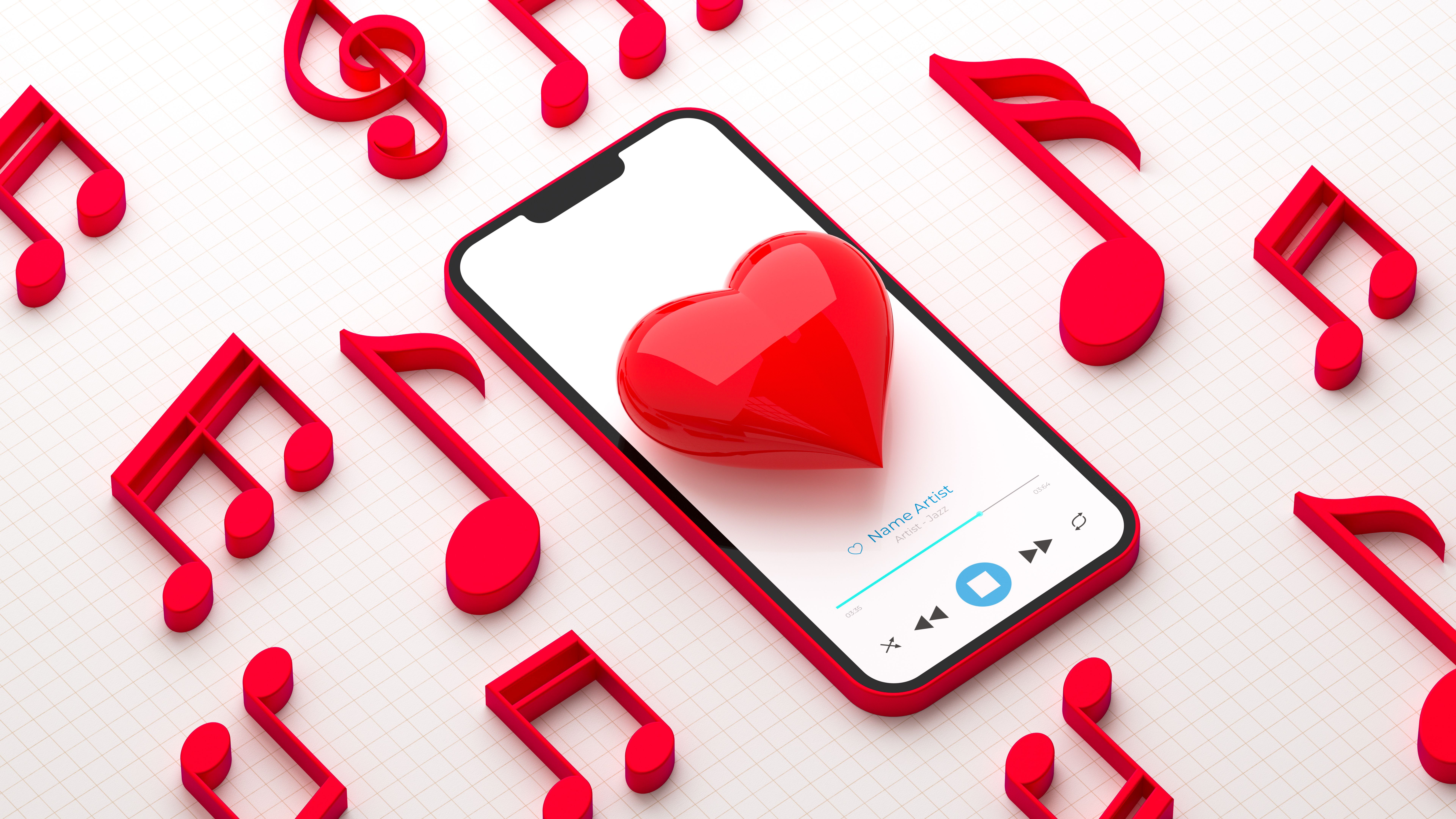 Love Music Concept - Smartphone with Heart and Musical Notes