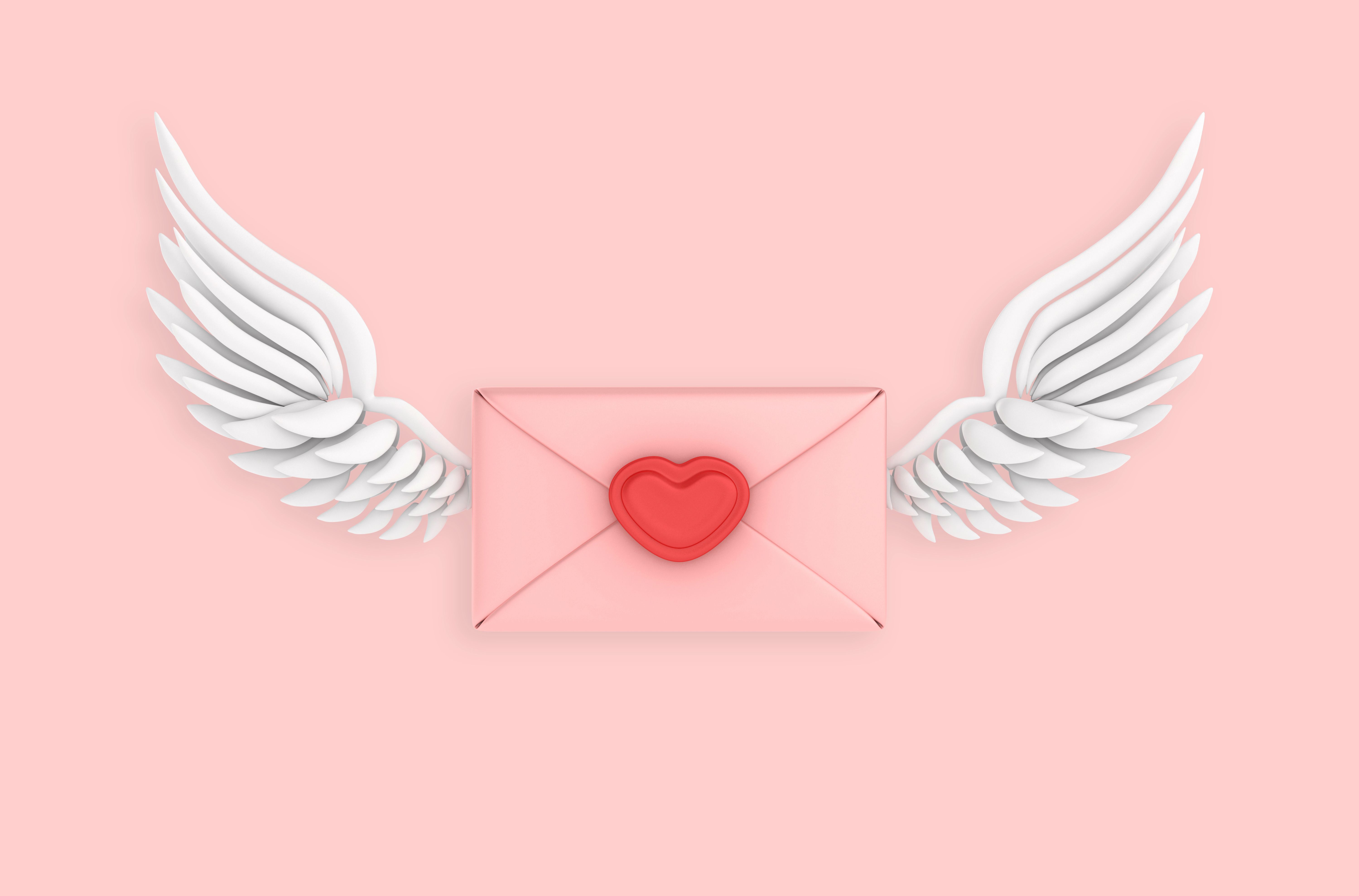 3D Envelope with Heart and Wings