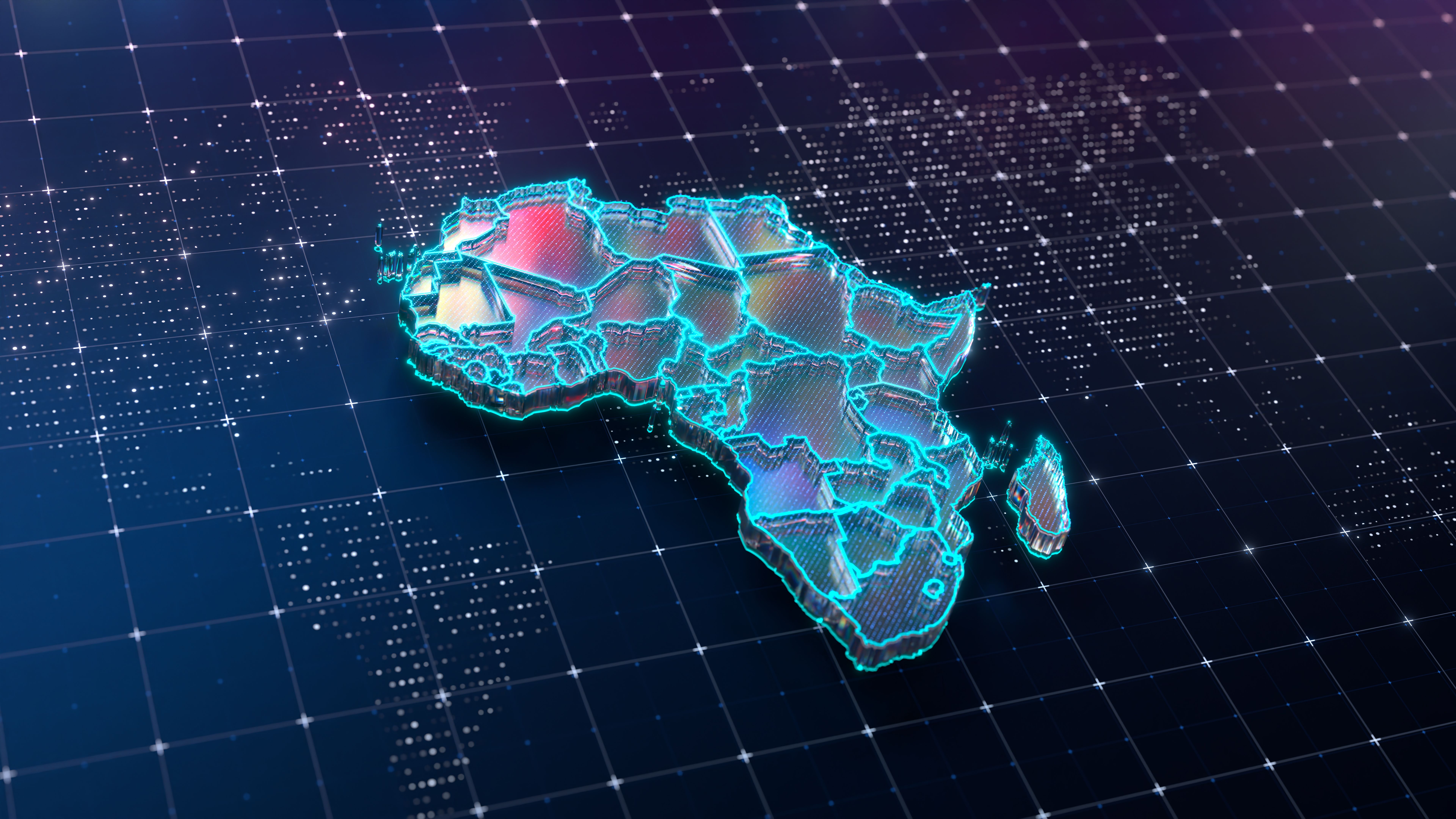 3D Futuristic Map of Africa on Digital Background