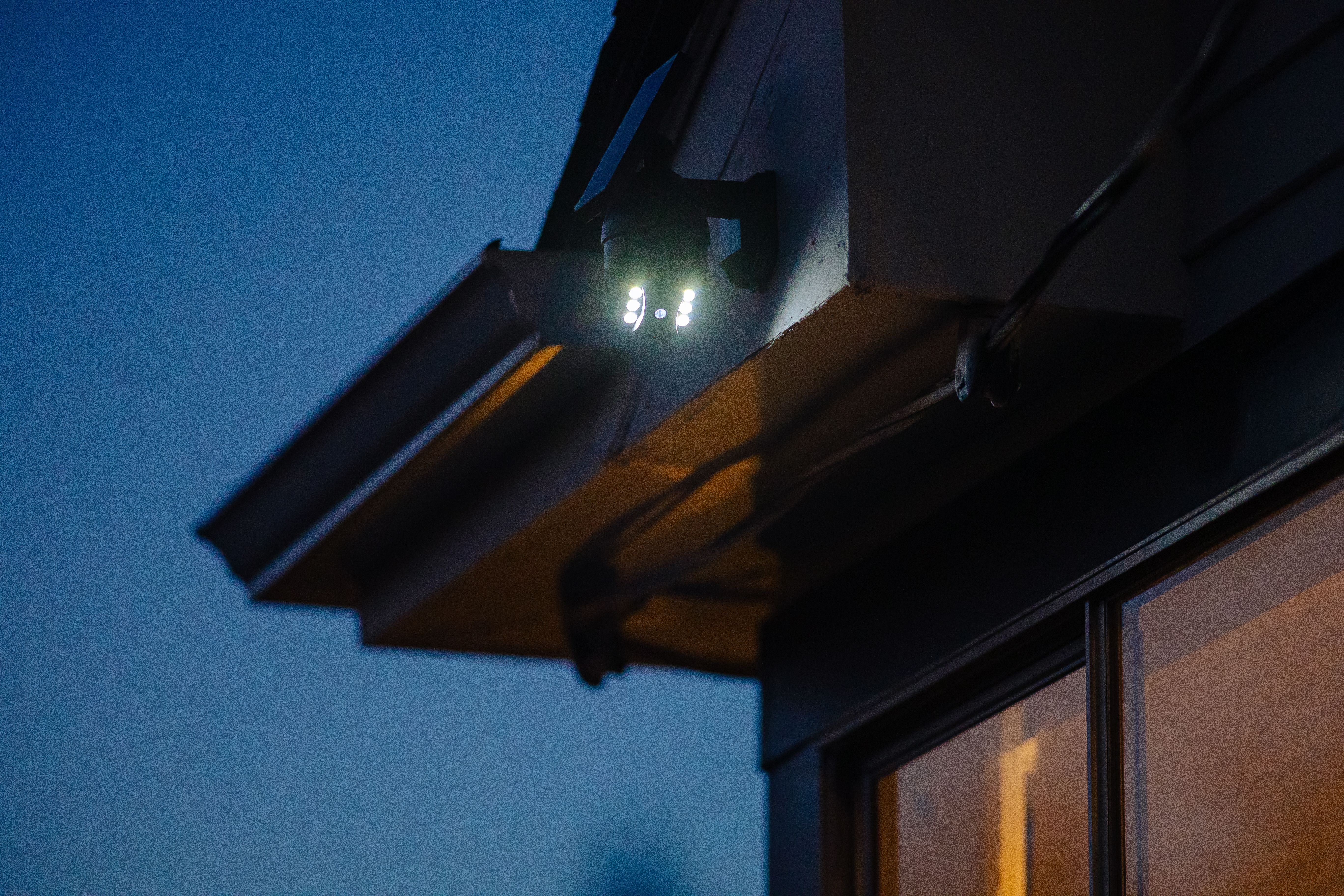 Solar Powered Security light motion detector on Home Exterior