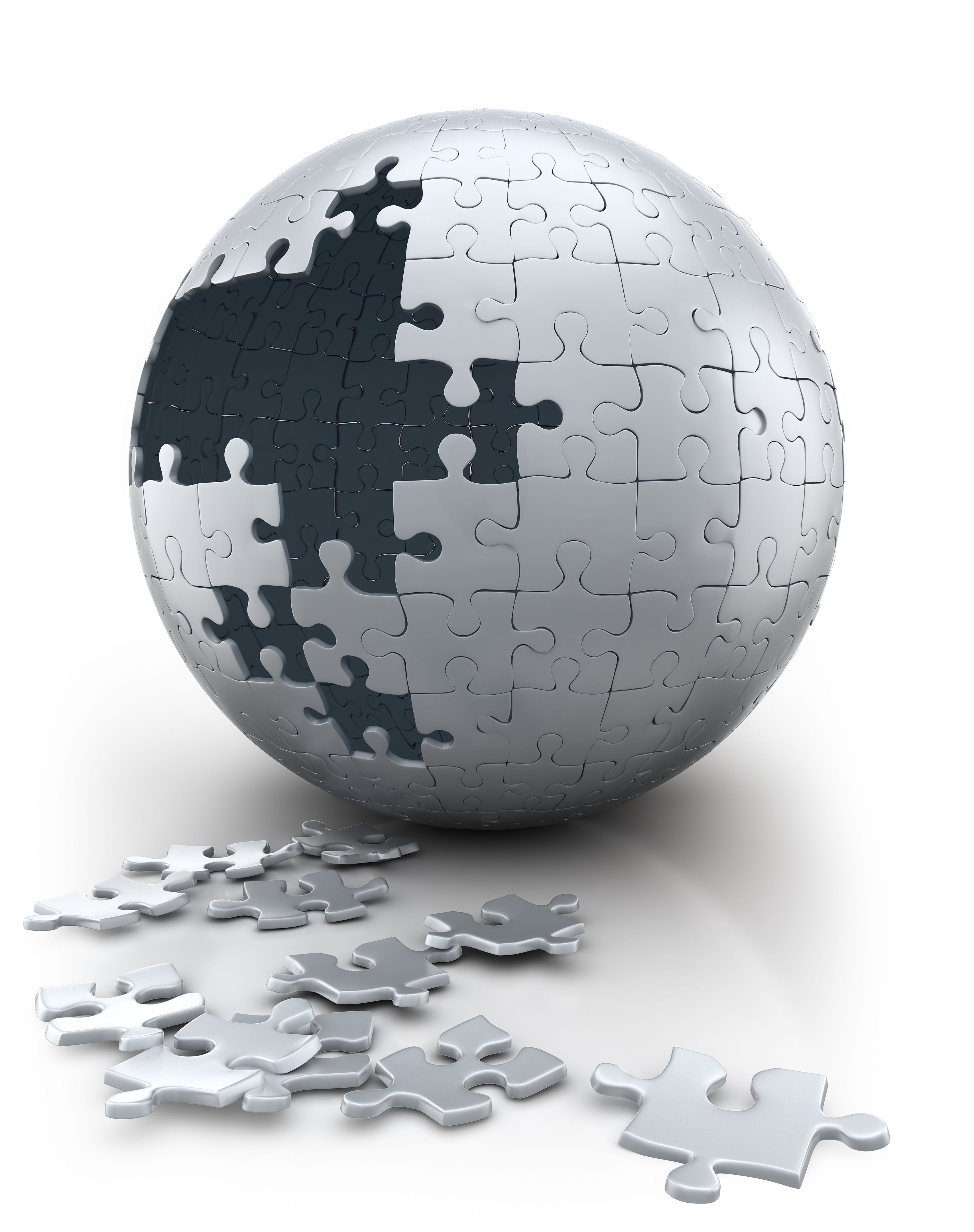 Spherical puzzle in progress - neutral white (Clipping path)