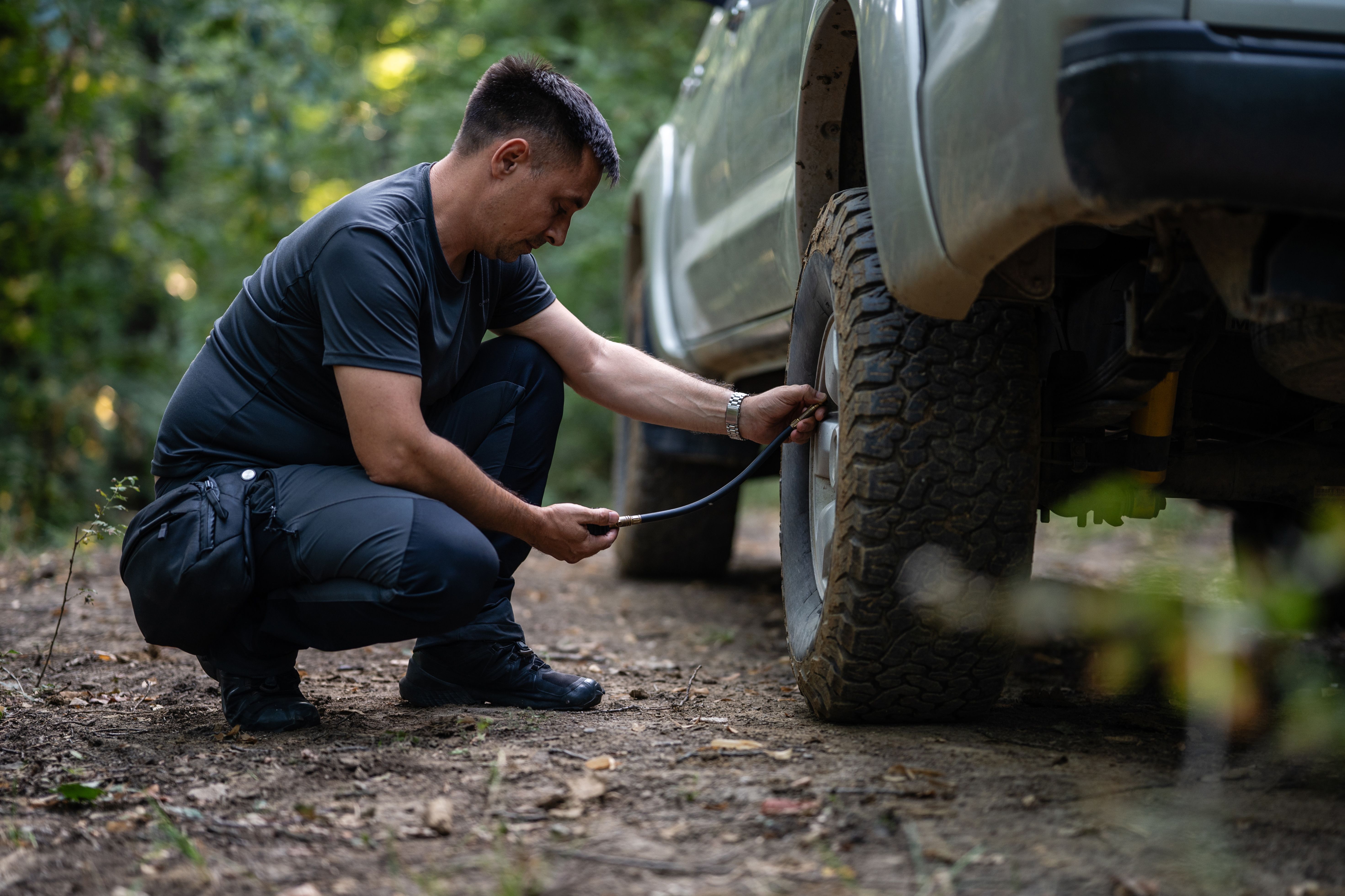 checking tire pressure