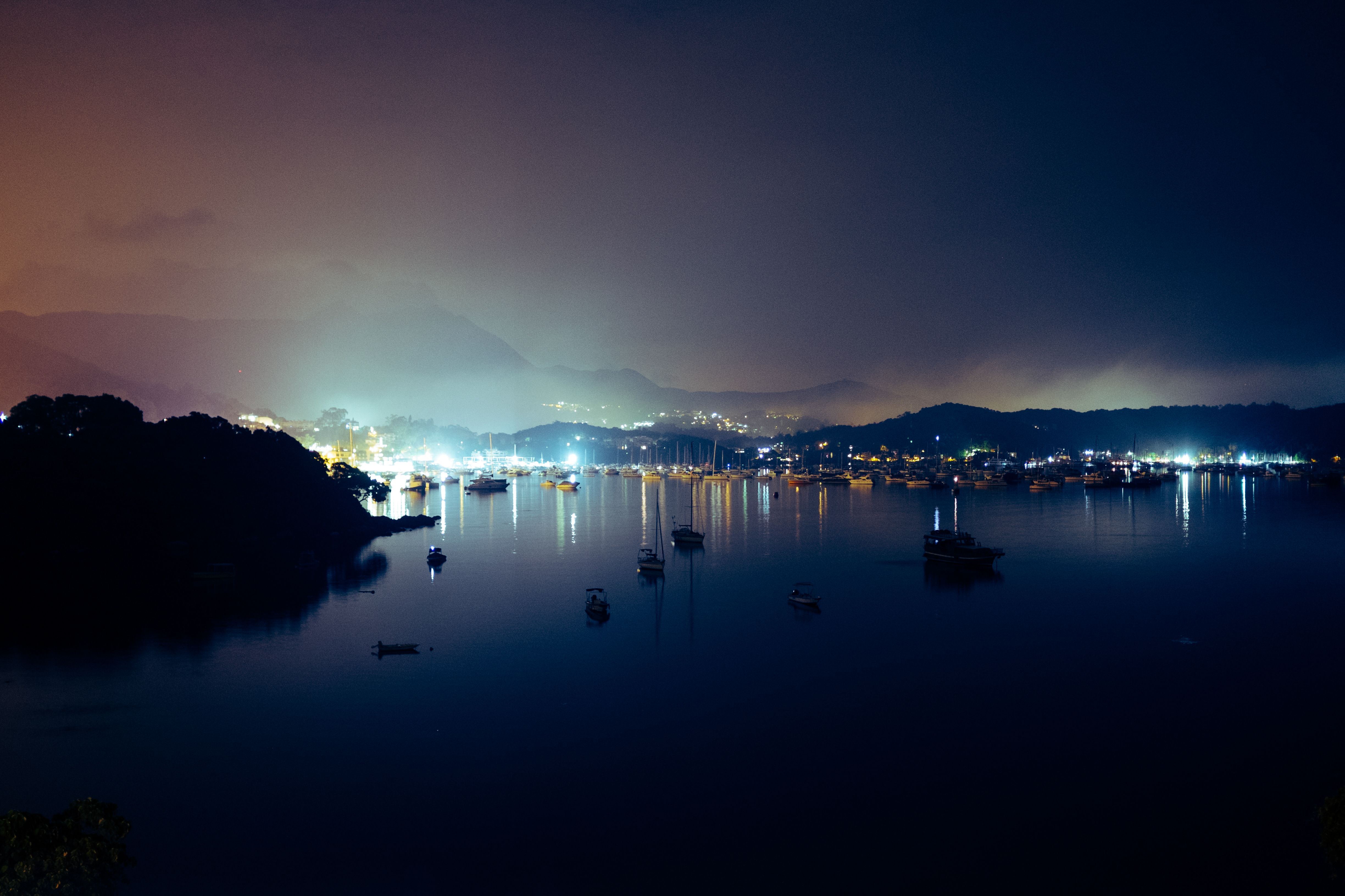 Hebe Haven in Sai Kung seen at night, Hong Kong Hebe Haven in Sai Kung seen at night, Hong Kong