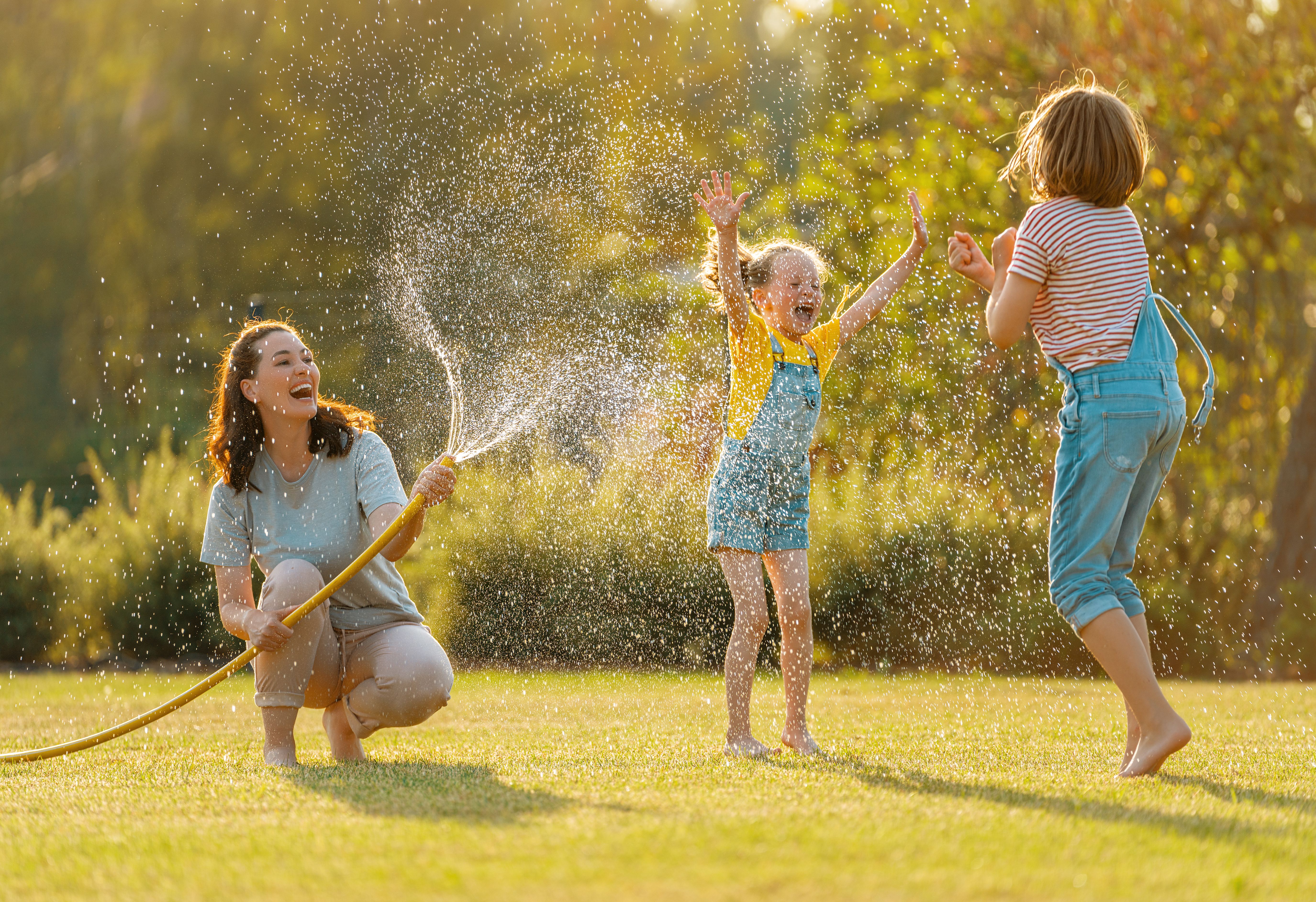 family playing outdoors