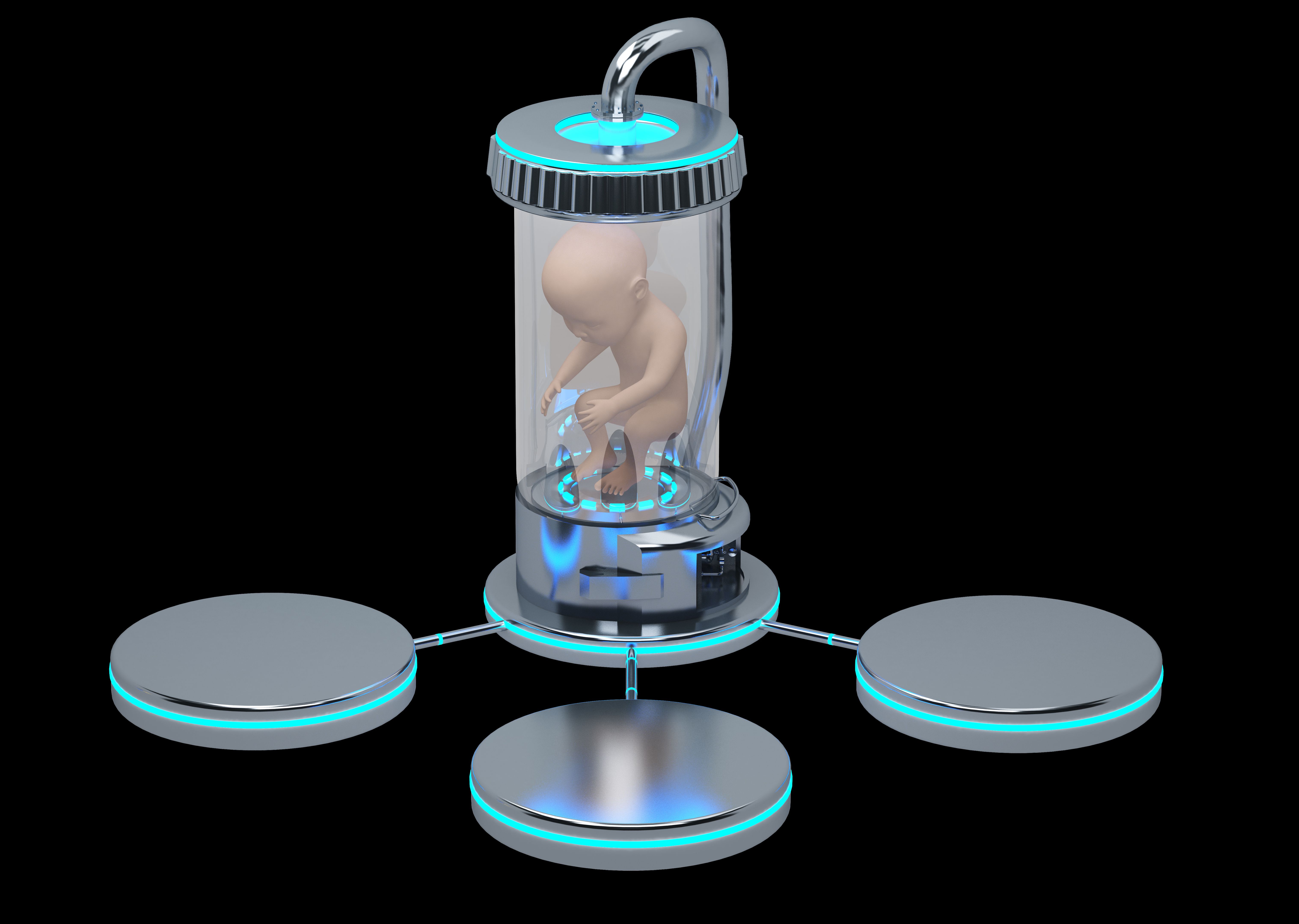 embryo in sci-fi flask and three callouts isolated on black embryo in sci-fi flask and three callouts isolated on black