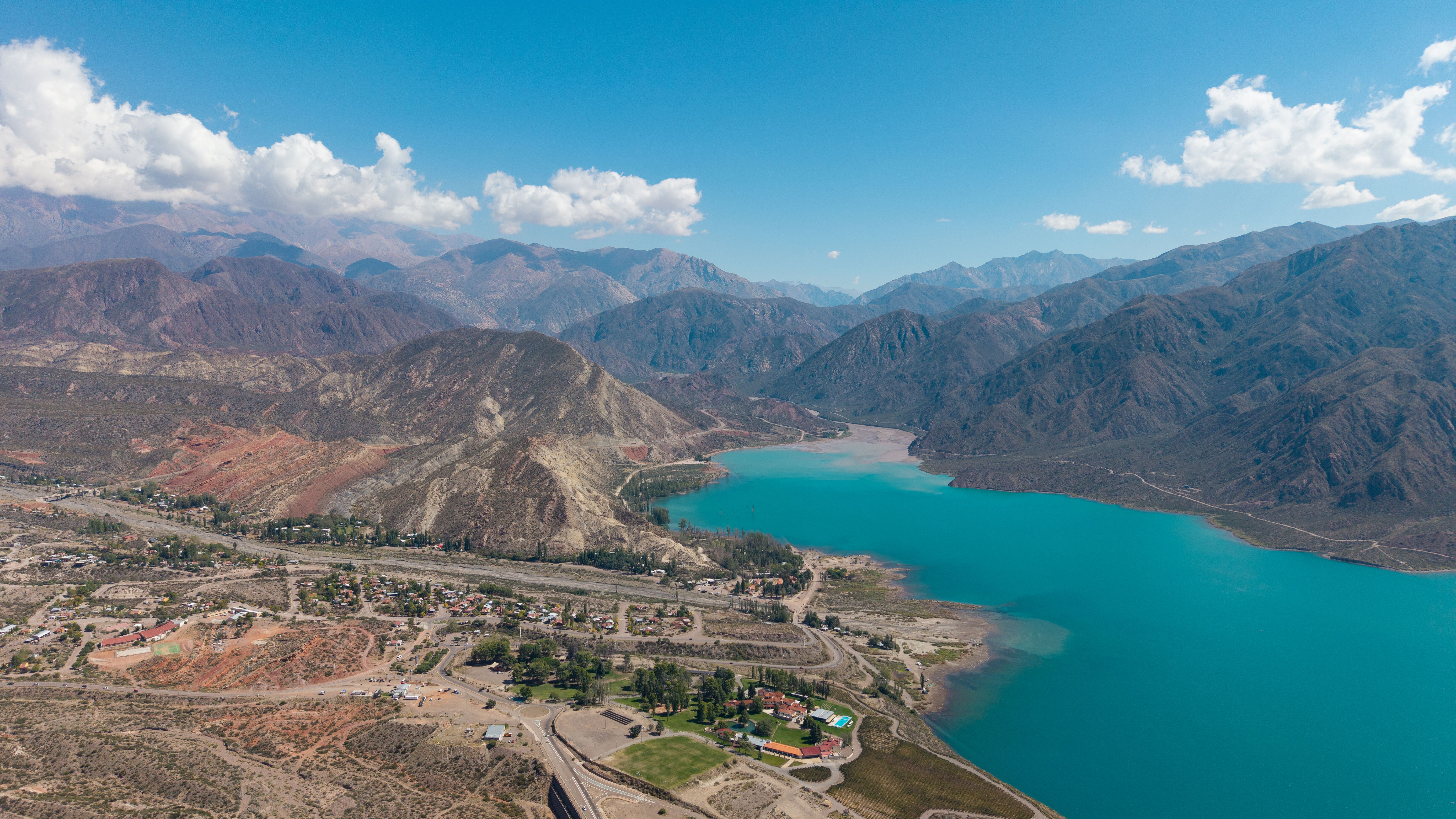 Aerial view of the Potrerillos Dam, Mendoza.