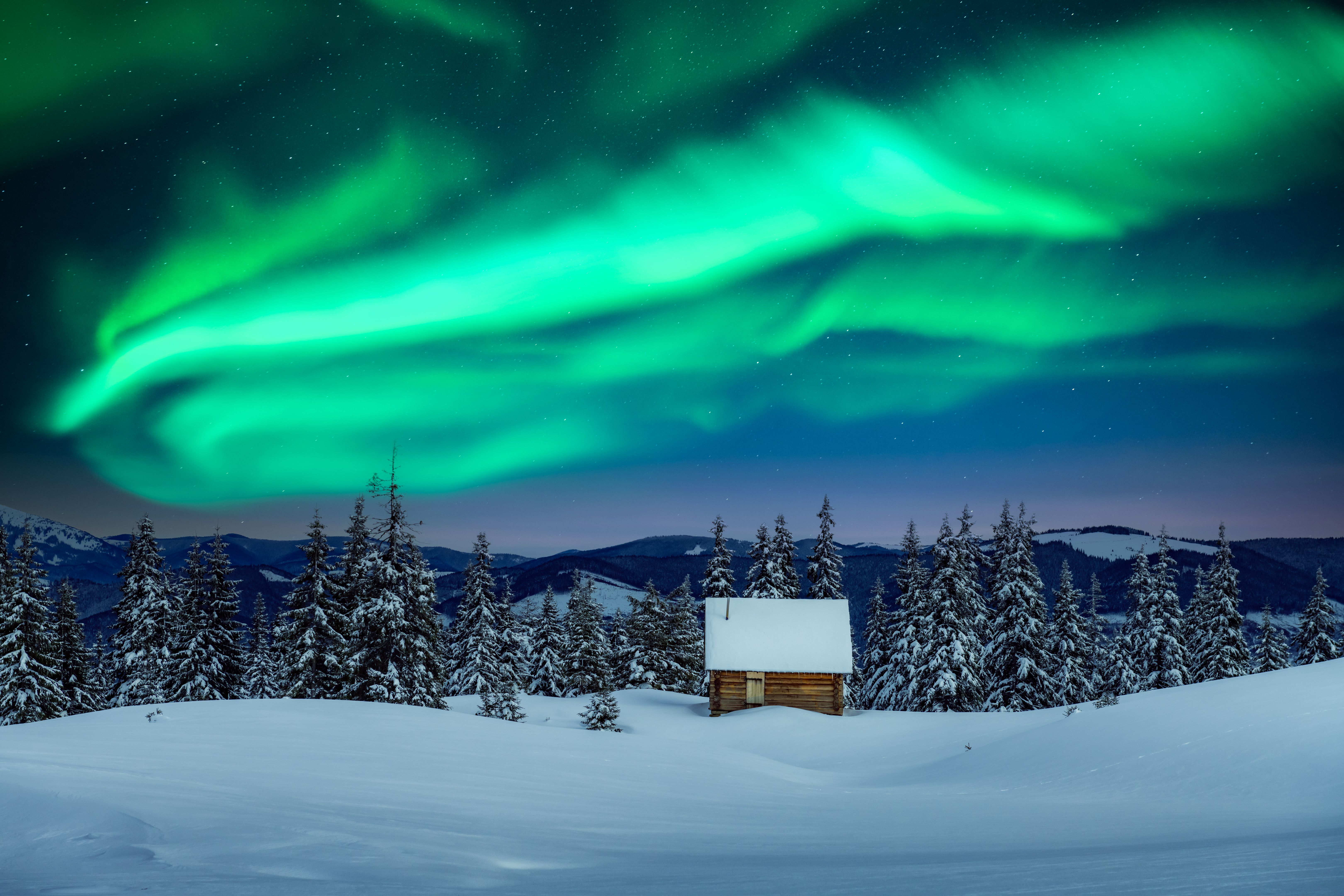 Fantastic landscape with northen light in Swedish Lapland