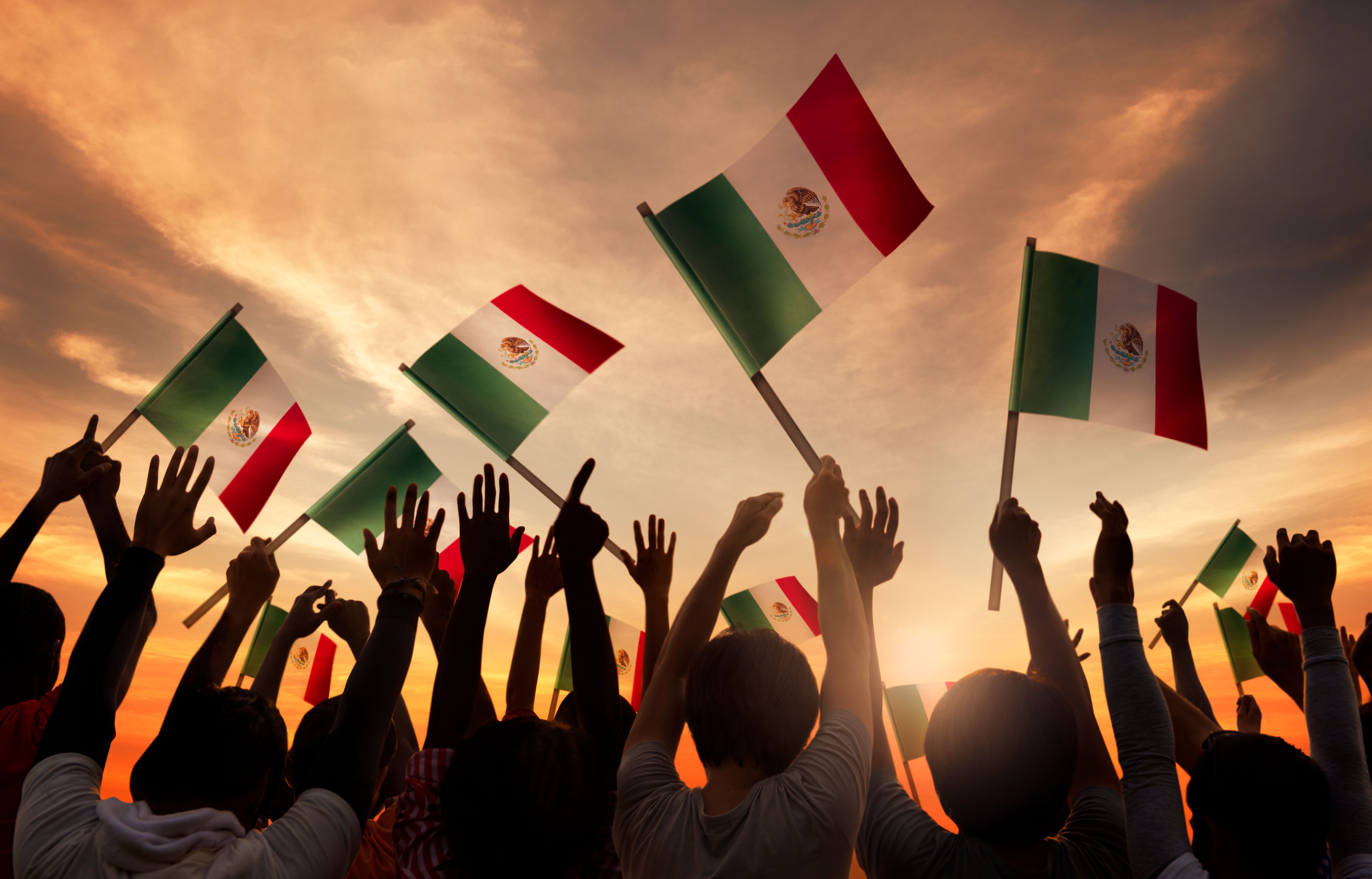 Group of People Holding National Flags of Mexico