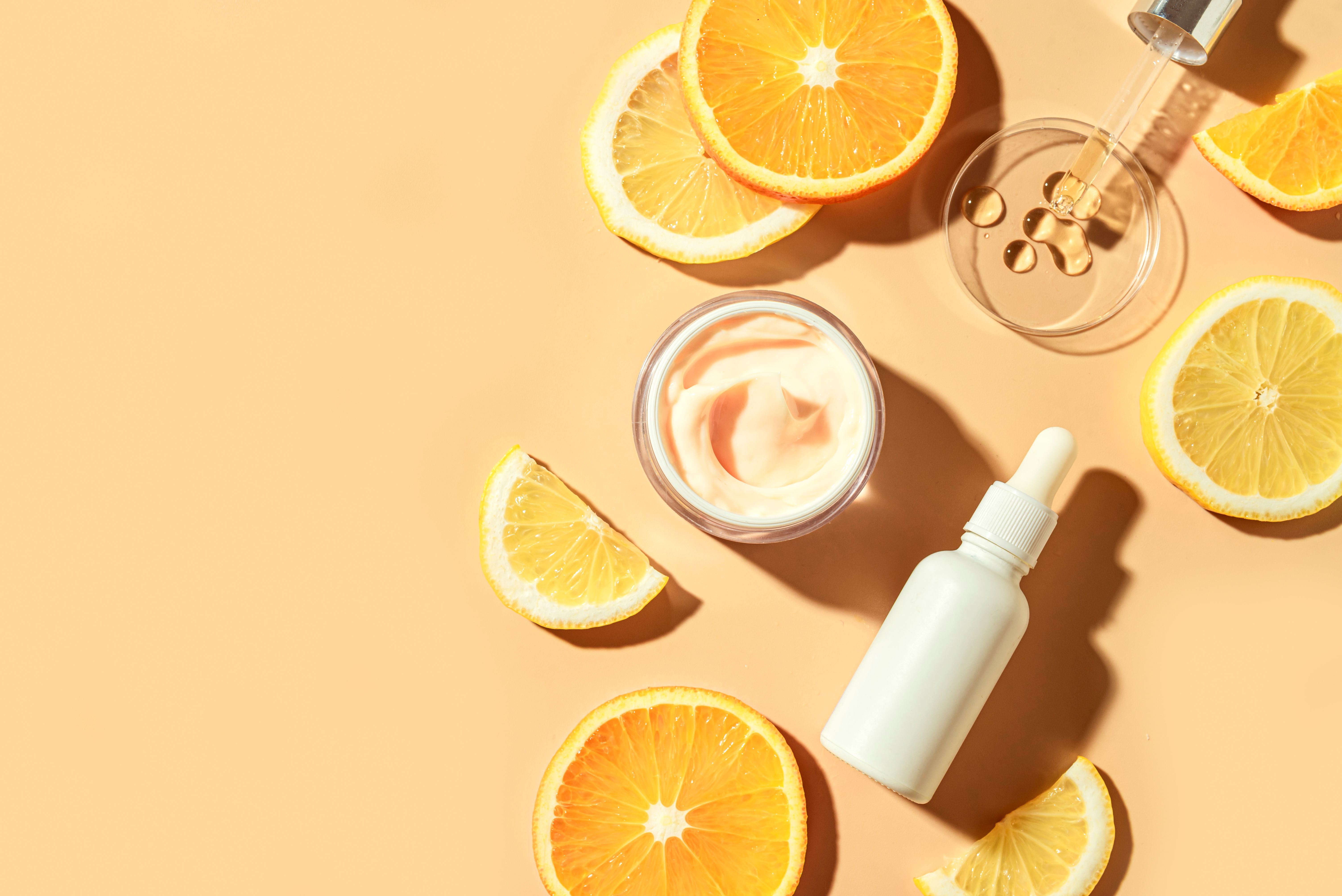 Natural vitamin C skin care and citrus slices