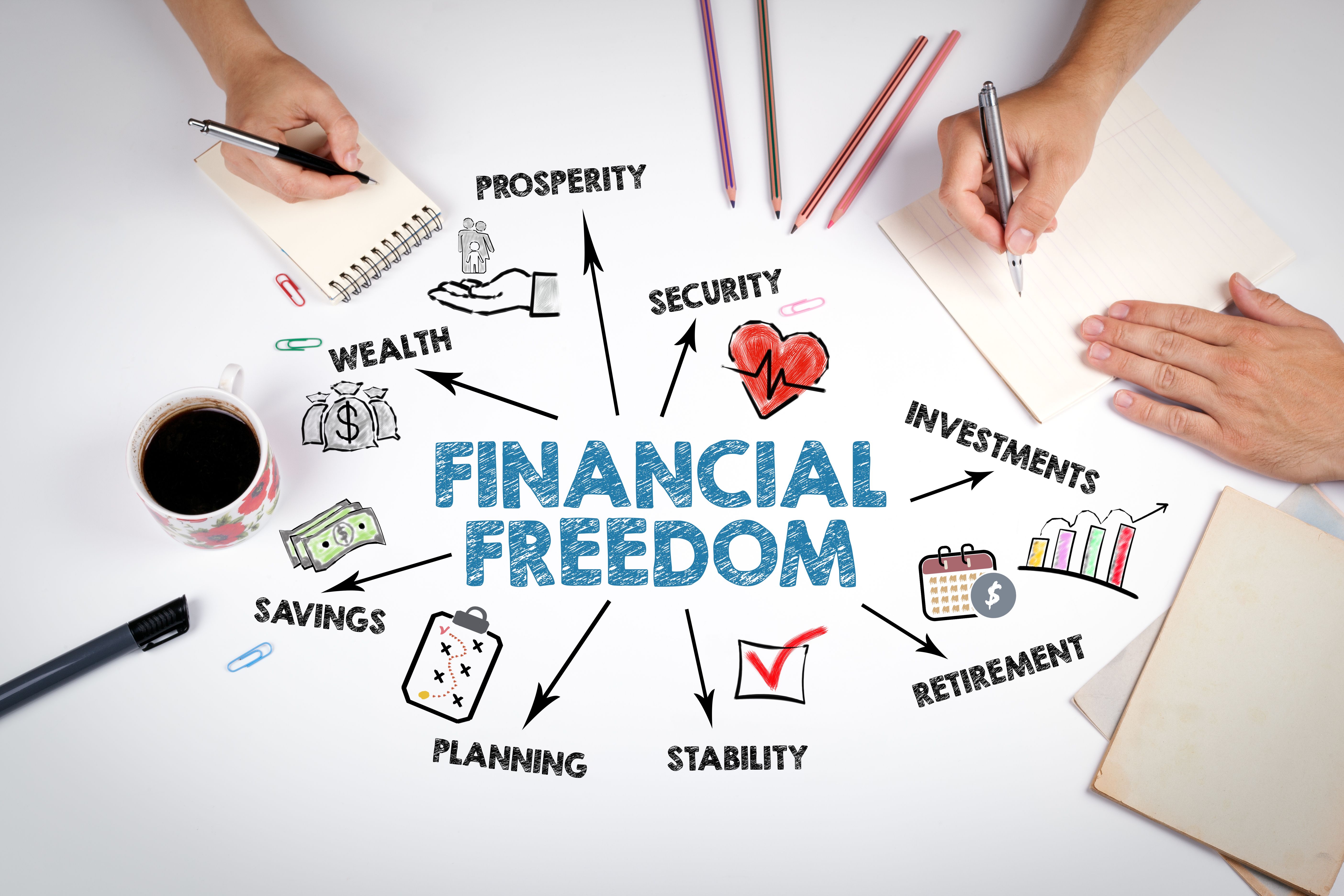 Financial Freedom Concept. The meeting at the white office table