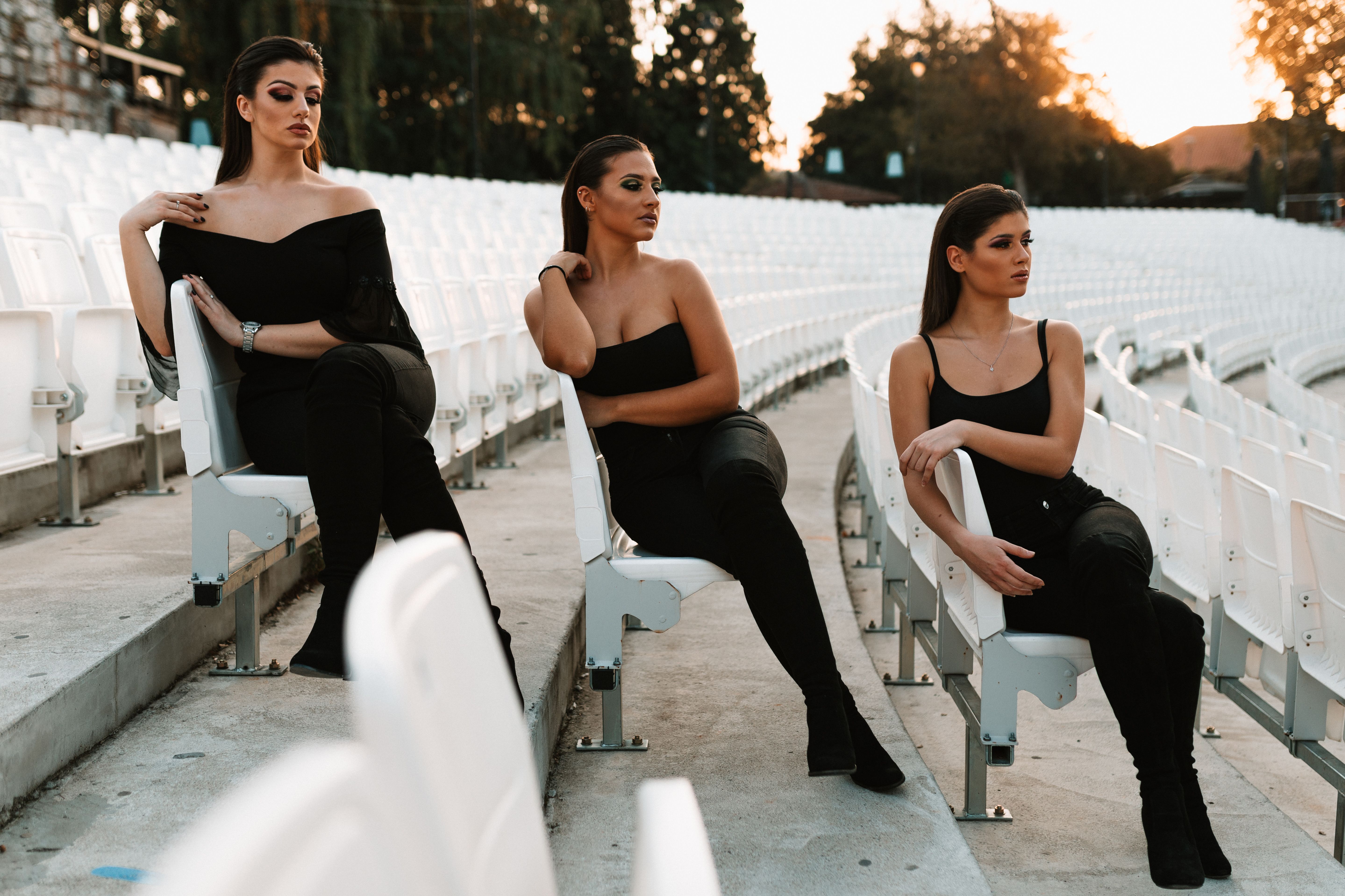 Group of young women with professional make-up outdoors