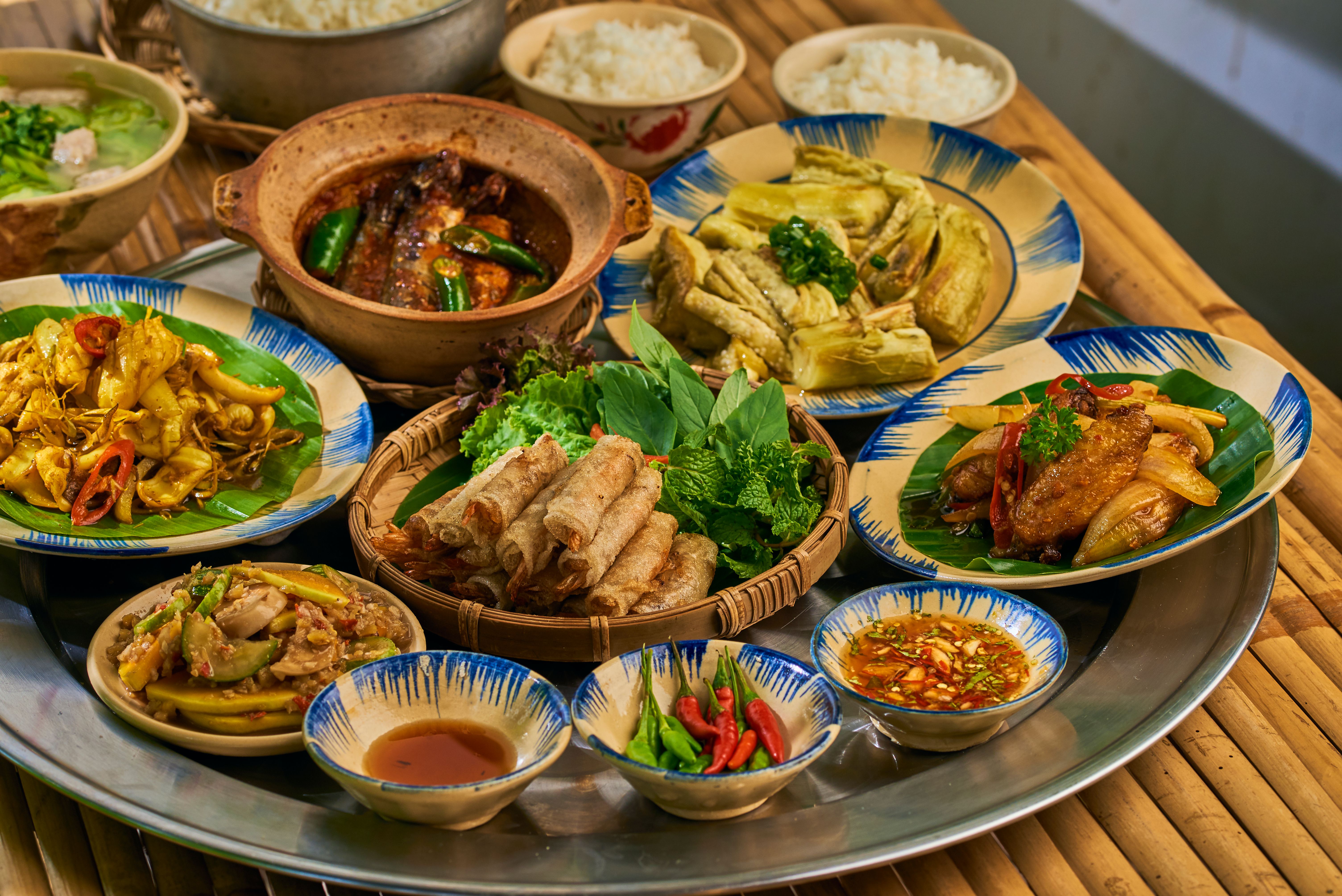 Vietnamse traditional  Food in Bamboo table