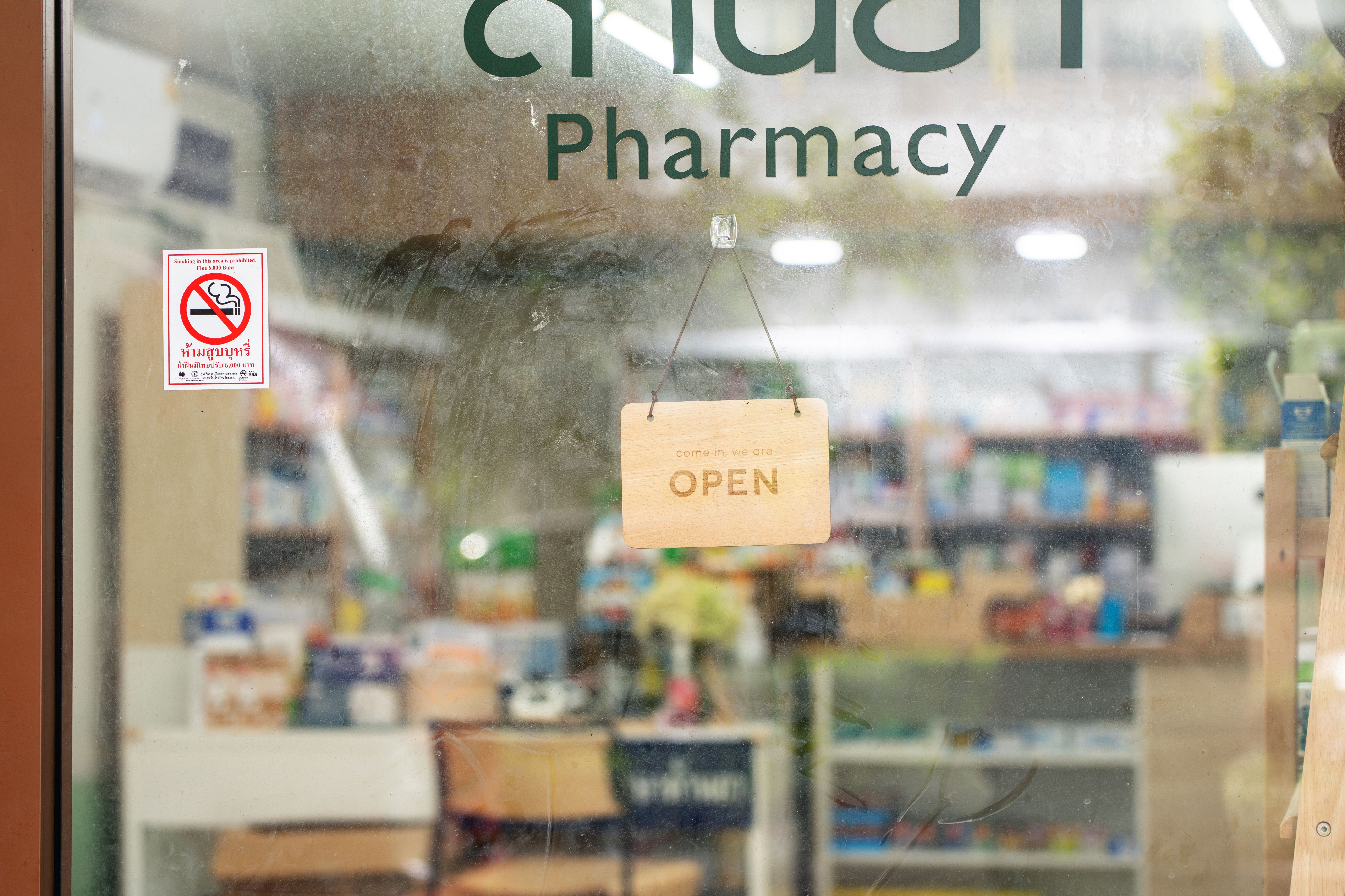 Open sign on glass door