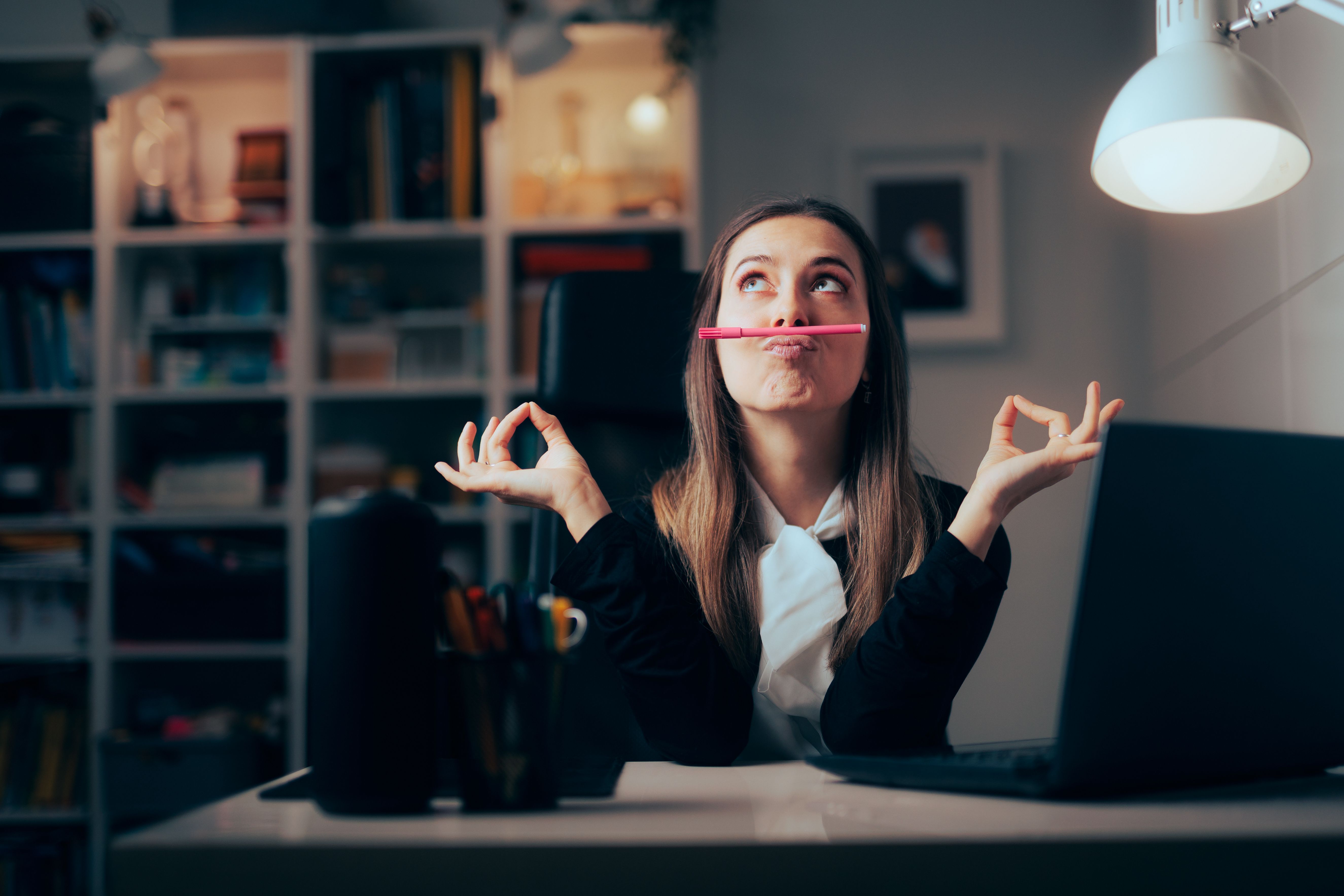 Funny Office Worker Procrastinating Feeling Bored Acting Silly