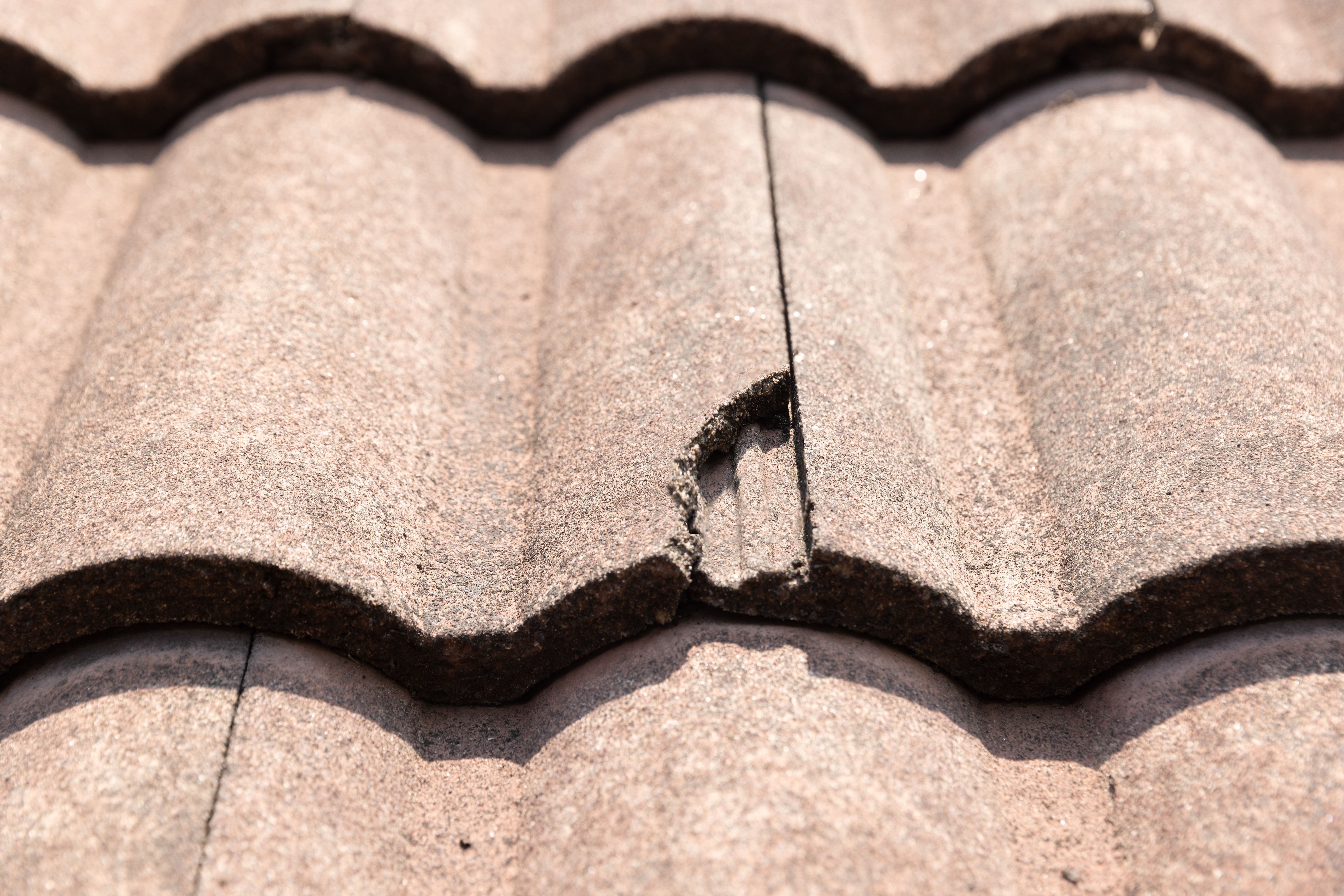 Damaged old roof tile in need of repair.