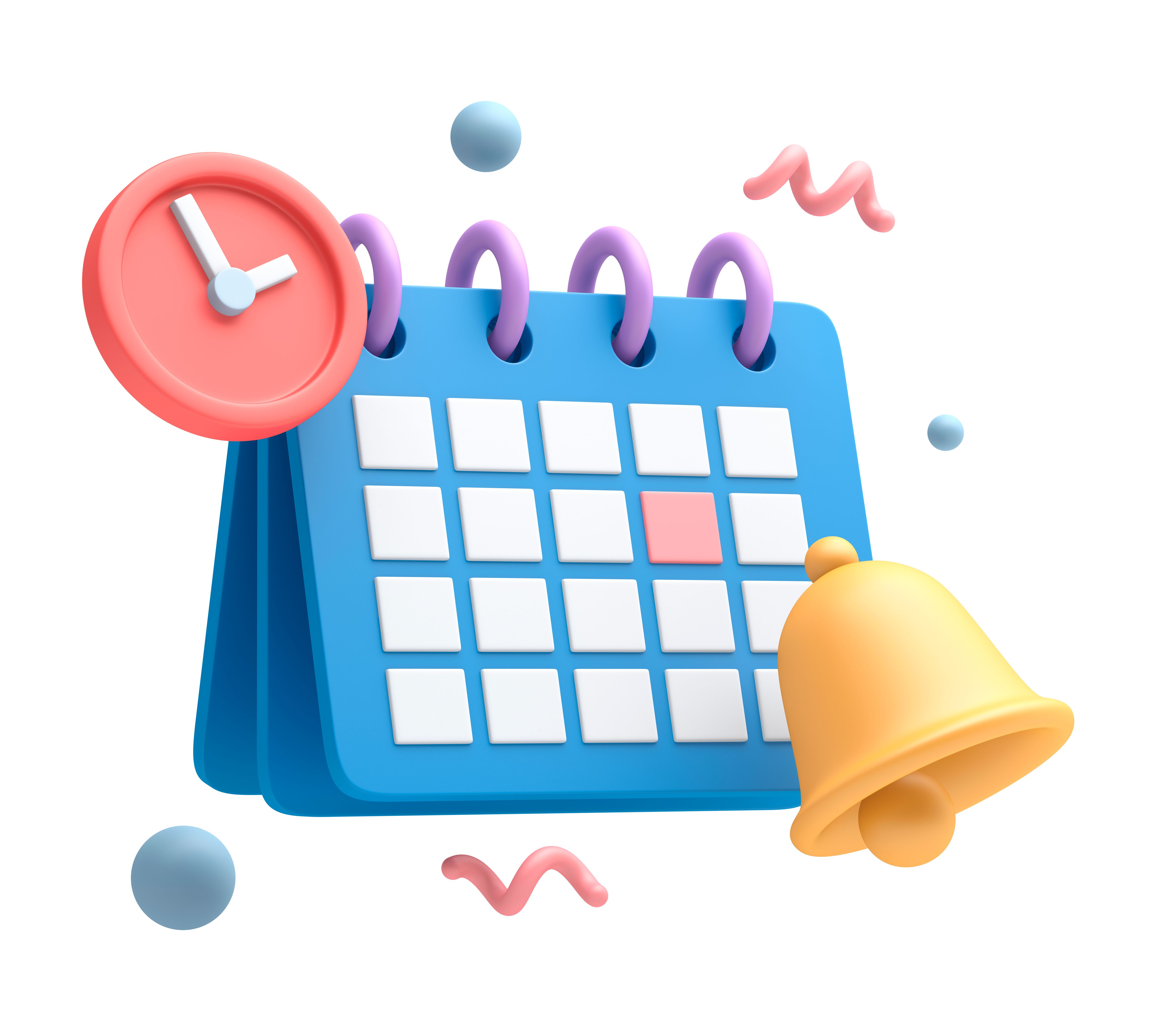 Calendar with  clock and notification bell
